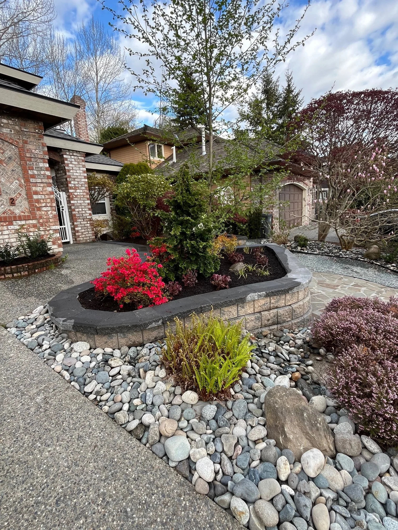 Hardscape installation with rock and walls