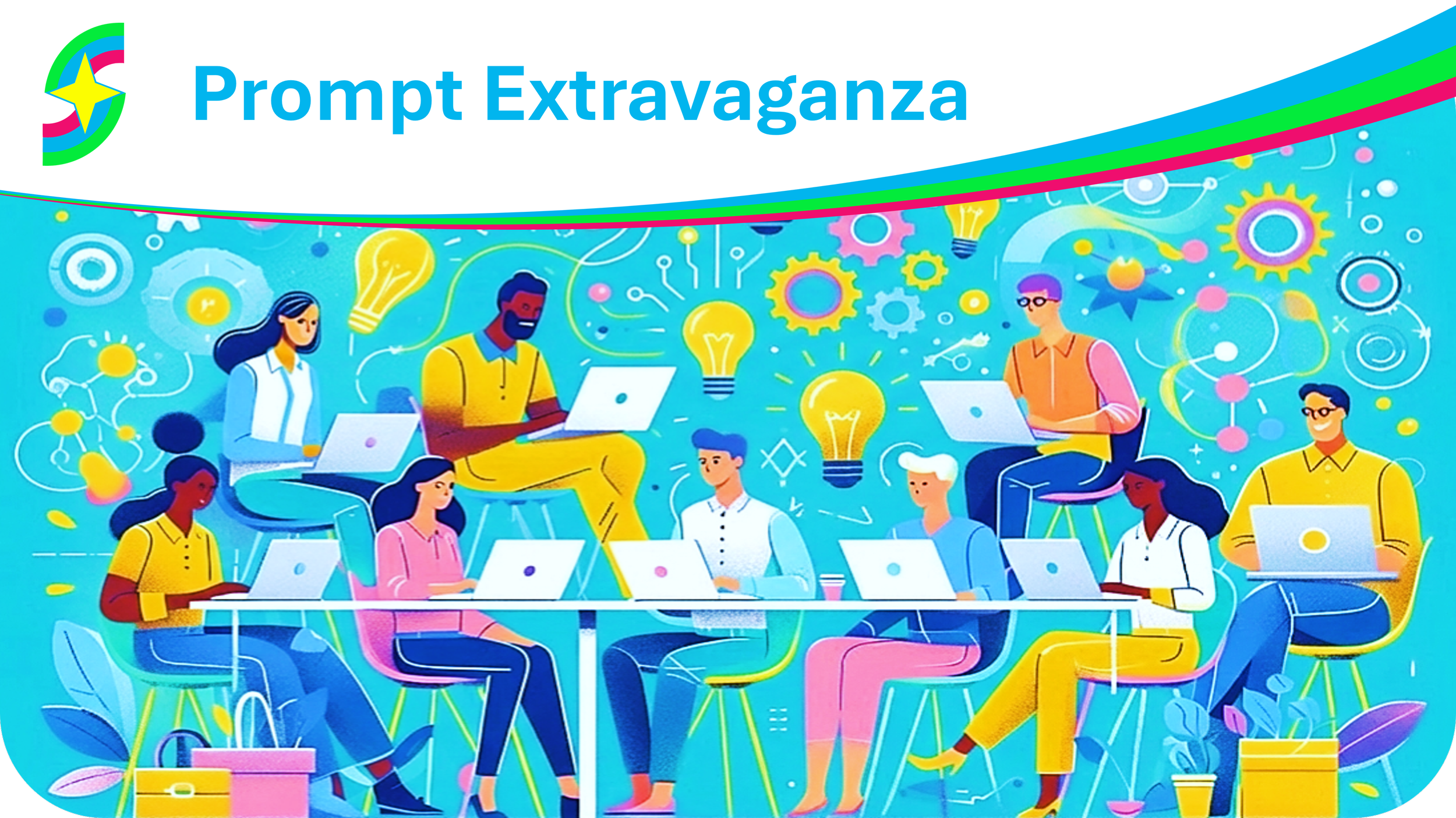 Skill Up and Shine hosting a workshop in Brisbane where entrepreneurs learn about prompting for Generative AI. Simple style illustration.