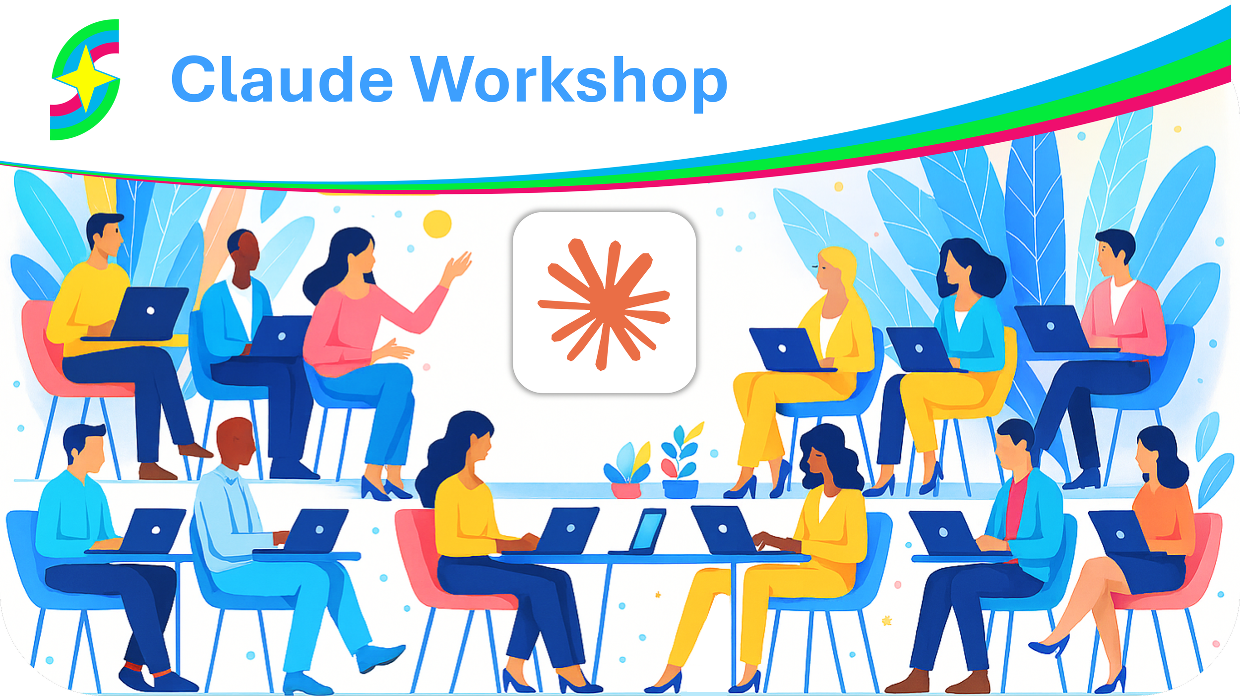 Skill Up and Shine hosting a workshop in Brisbane where professionals learn about Claude AI. Simple style illustration.