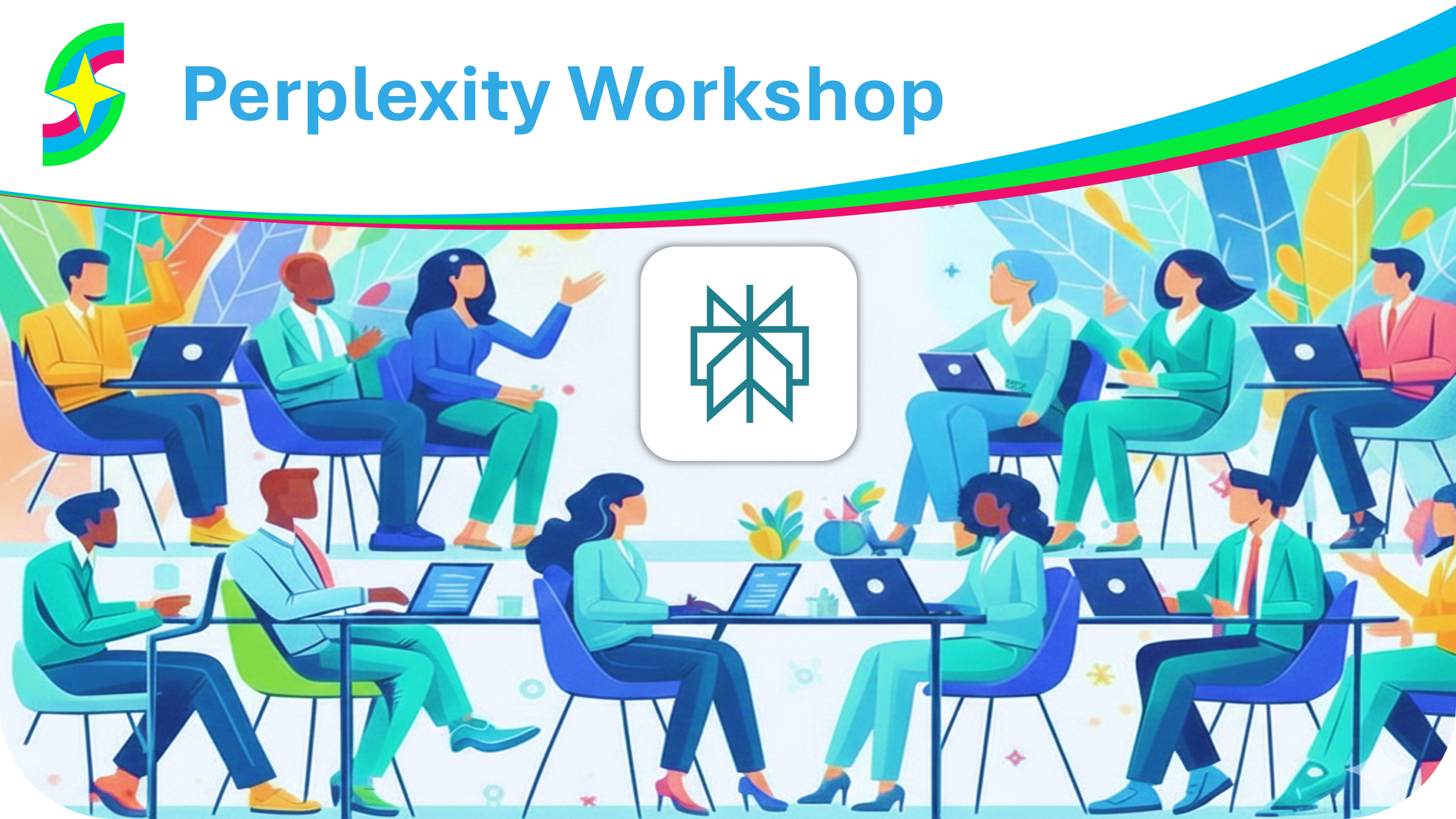 Skill Up and Shine hosting a AI training workshop in Brisbane where professionals learn about Perplexity. Simple style illustration.