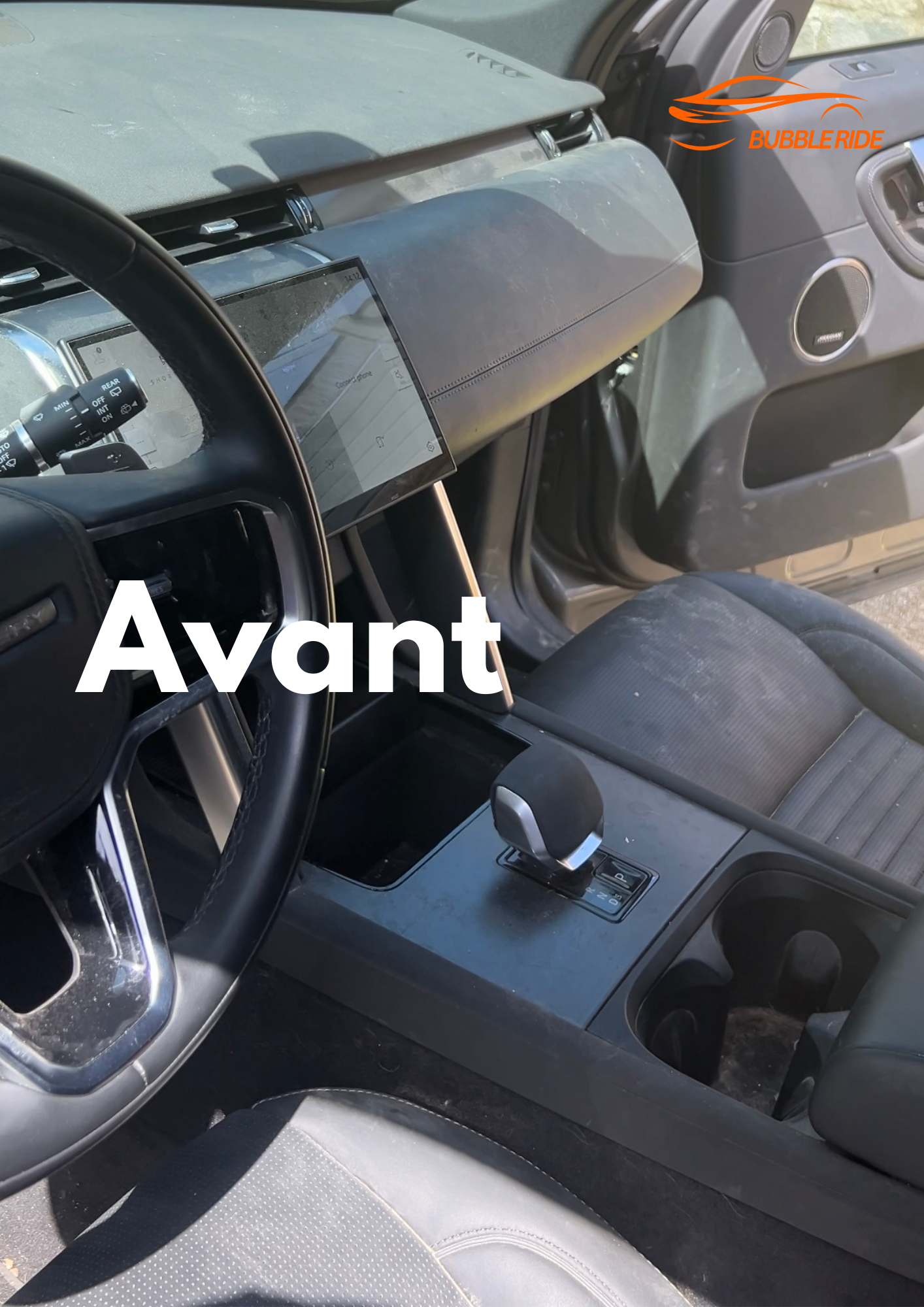 Intérieur d'un véhicule avant nettoyage, BubbleRide.