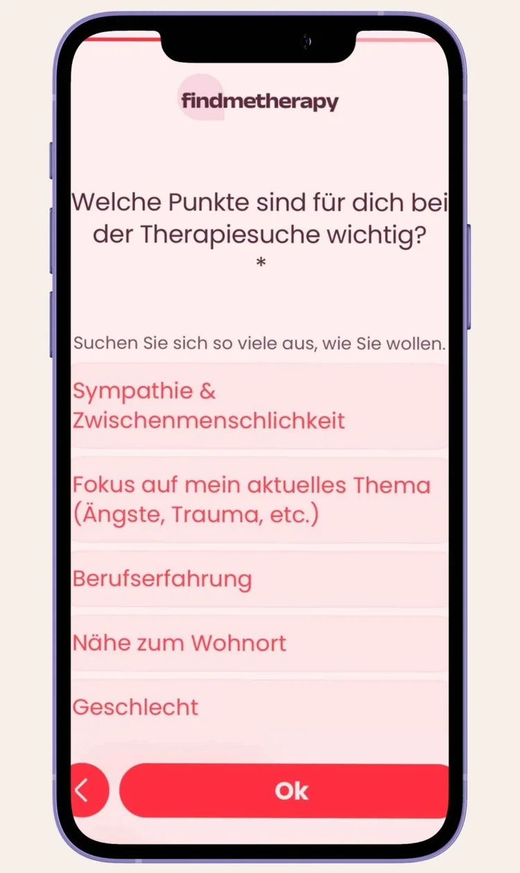findmetherapy Matching-Fragebogen für die Suche nach einem passenden Therapieplatz in Wien