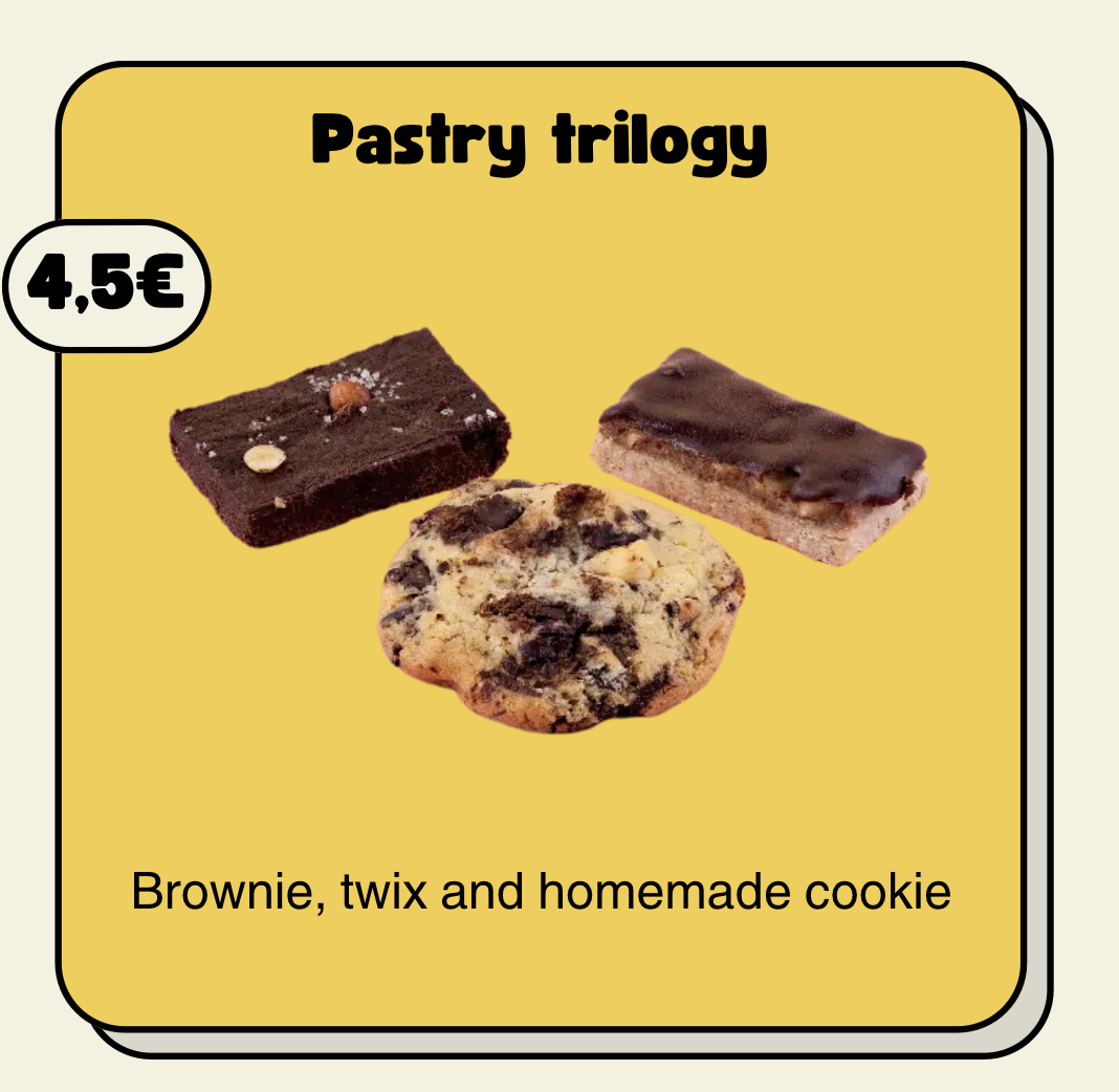 Indulge in our Pastry Trilogy 🍪🍫: a rich brownie, homemade Twix, and artisanal cookie. A sweet treat for a delightful break!
