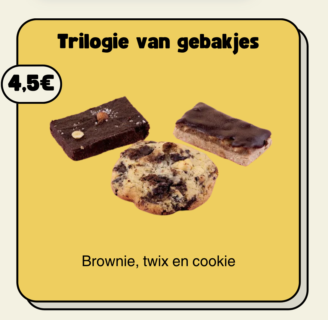 Laat je verleiden door onze Patisserie Trilogie 🍪🍫: een smeuïge brownie, huisgemaakte Twix en een ambachtelijke koek. De perfecte zoete pauze!