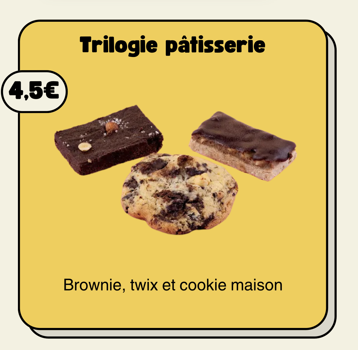 Faites-vous plaisir avec notre Trilogie Pâtisserie 🍪🍫 : un brownie fondant, un twix maison et un cookie artisanal. Un trio gourmand pour une pause sucrée réussie à Anderlecht Expo !
