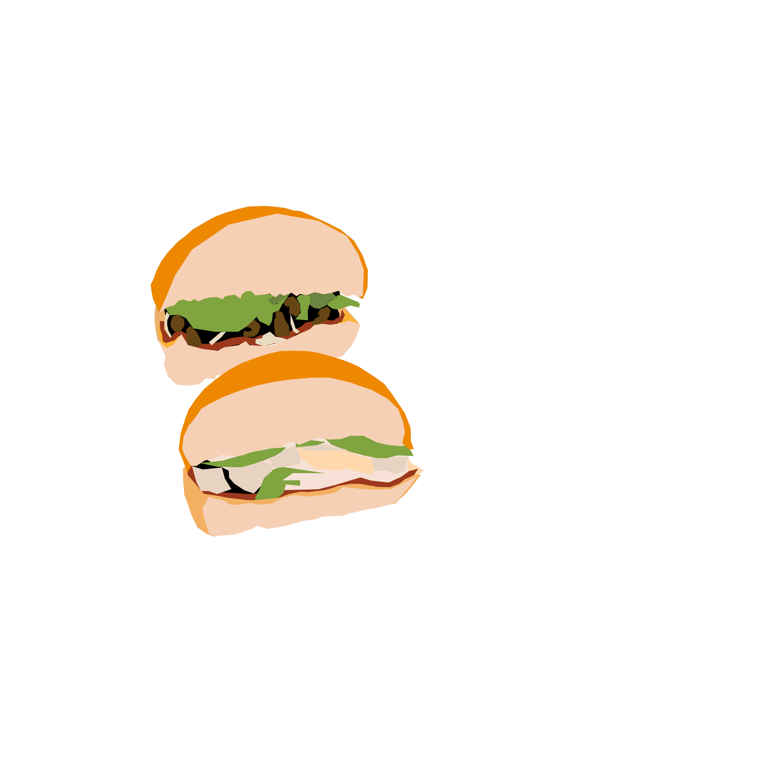 Deux burgers sur fond noir, l'un avec de la salade et de la viande, l'autre avec de la salade et du fromage.