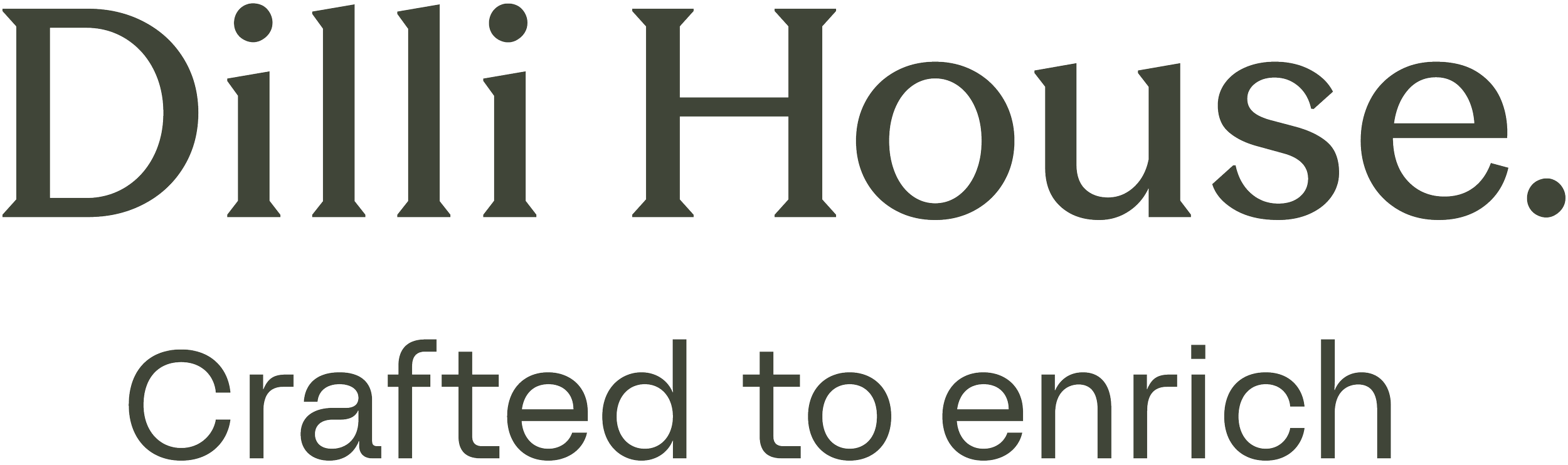 Dilli House wordmark with 'Crafted to enrich' tagline lockup in earth green