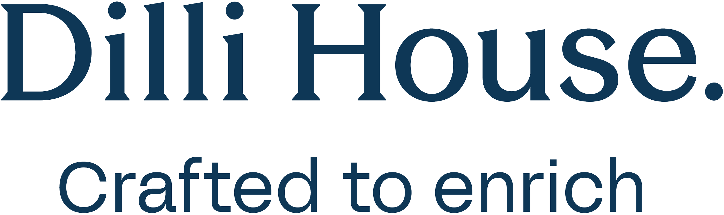 Dilli House wordmark with 'Crafted to enrich' tagline lockup in prussian blue