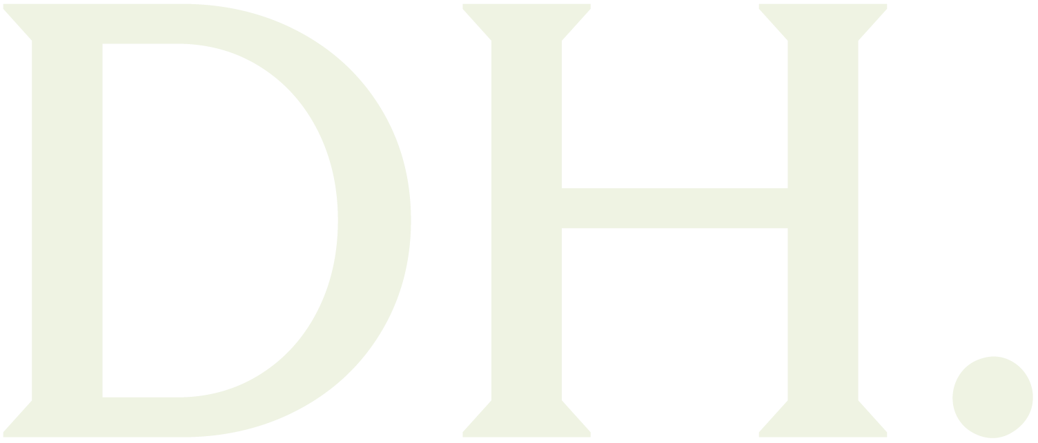 Dilli House 'DH.' monogram logo in pale green