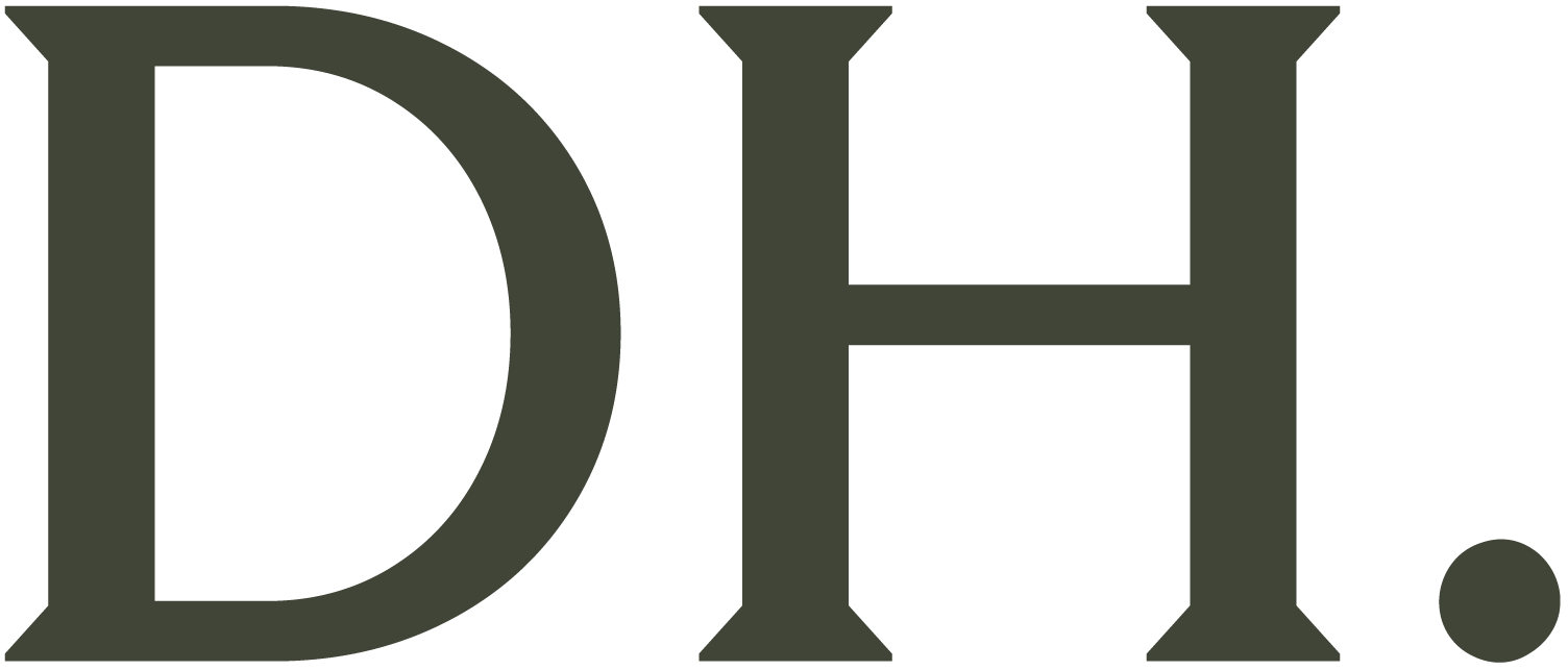 Dilli House 'DH.' monogram logo in earth green
