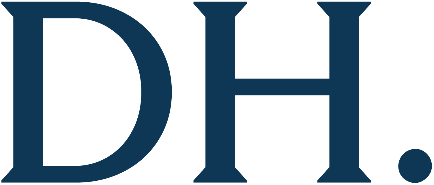 Dilli House 'DH.' monogram logo in prussian blue