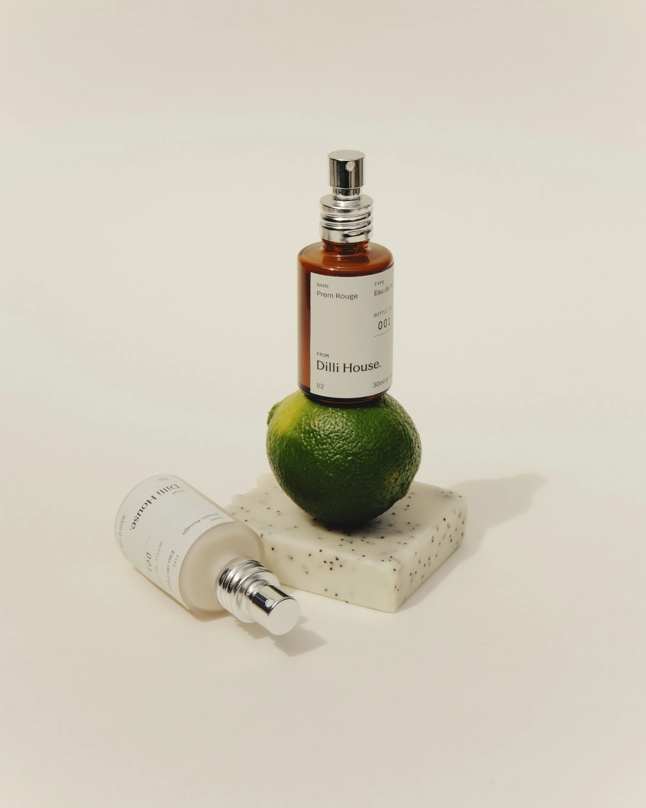 Prem Rouge Eau de Peau natural fragrance bottle with fresh lime by Dilli House