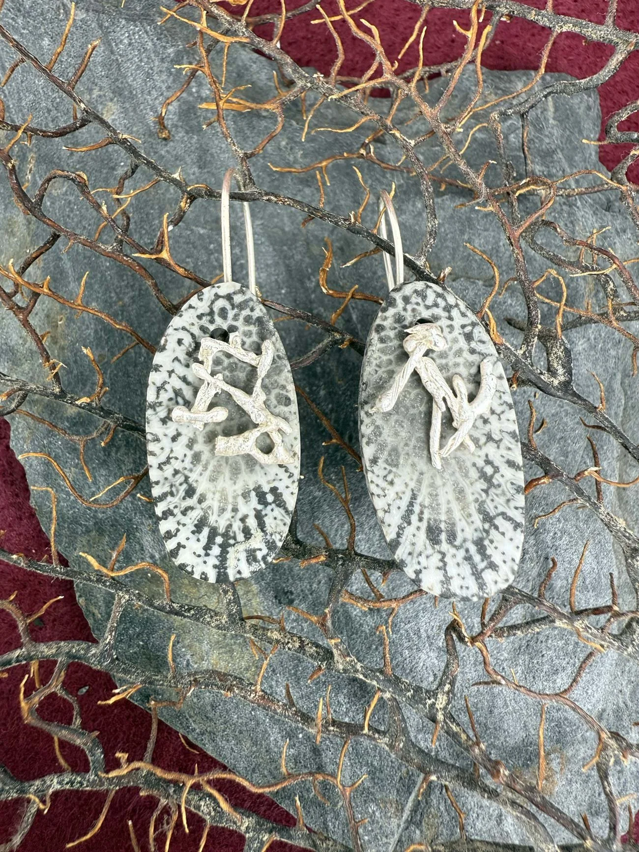 Rockpool Sea Fan and Black  Fossil Coral Multiway Earrings