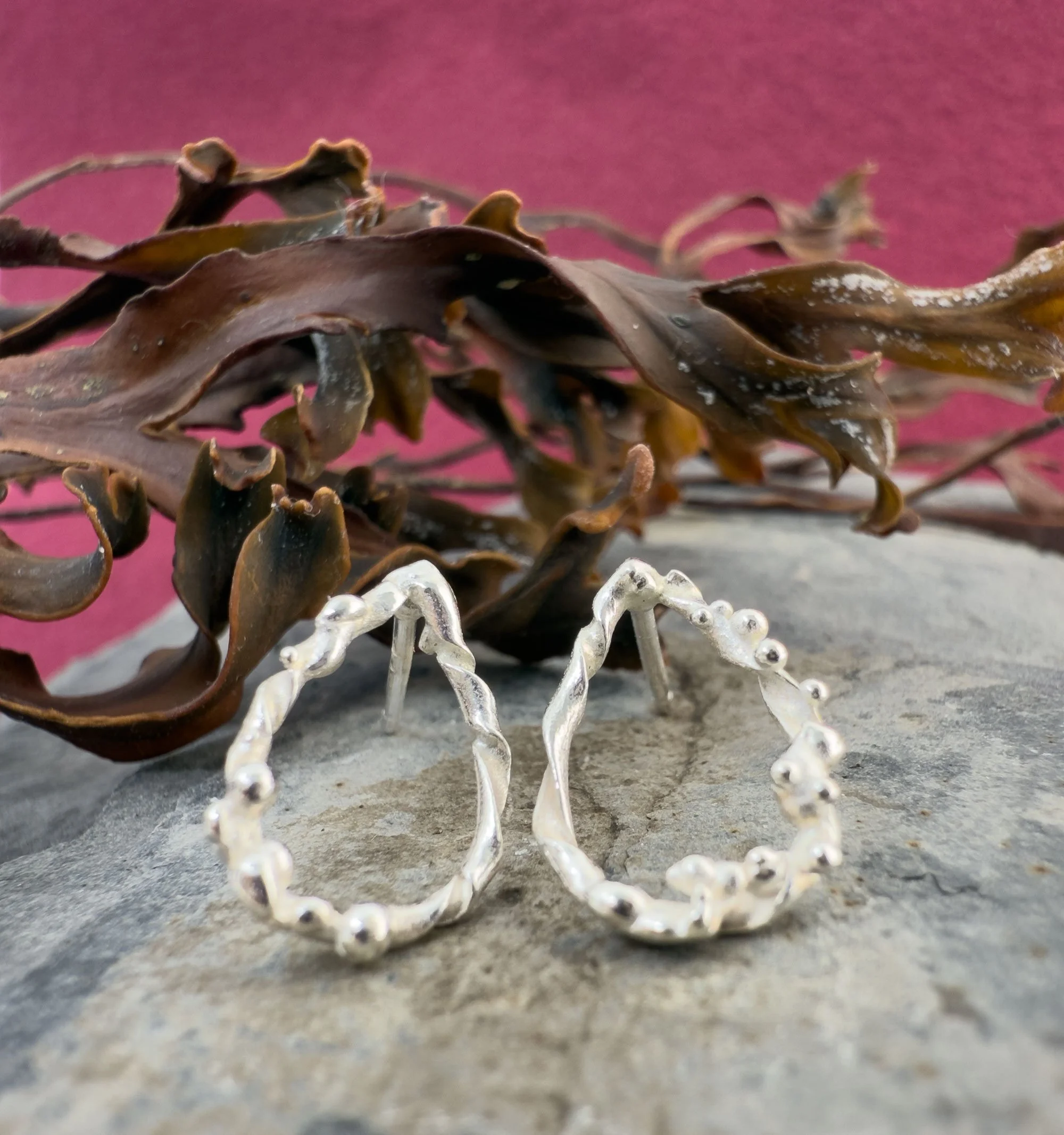 Seaweed Twist teardrop recycled silver studs