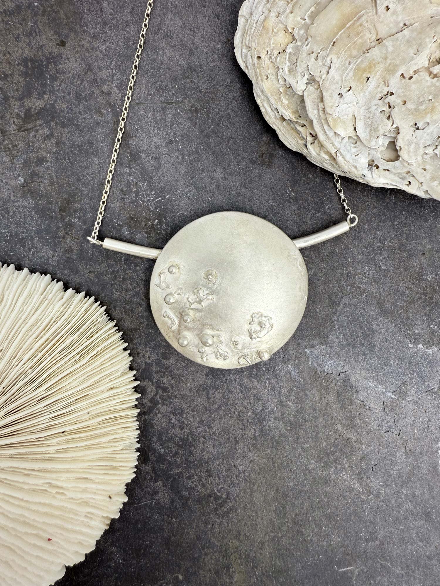 Rockpool Silver Treasure Cove Necklace with Bubble Textured Round Domed Surface