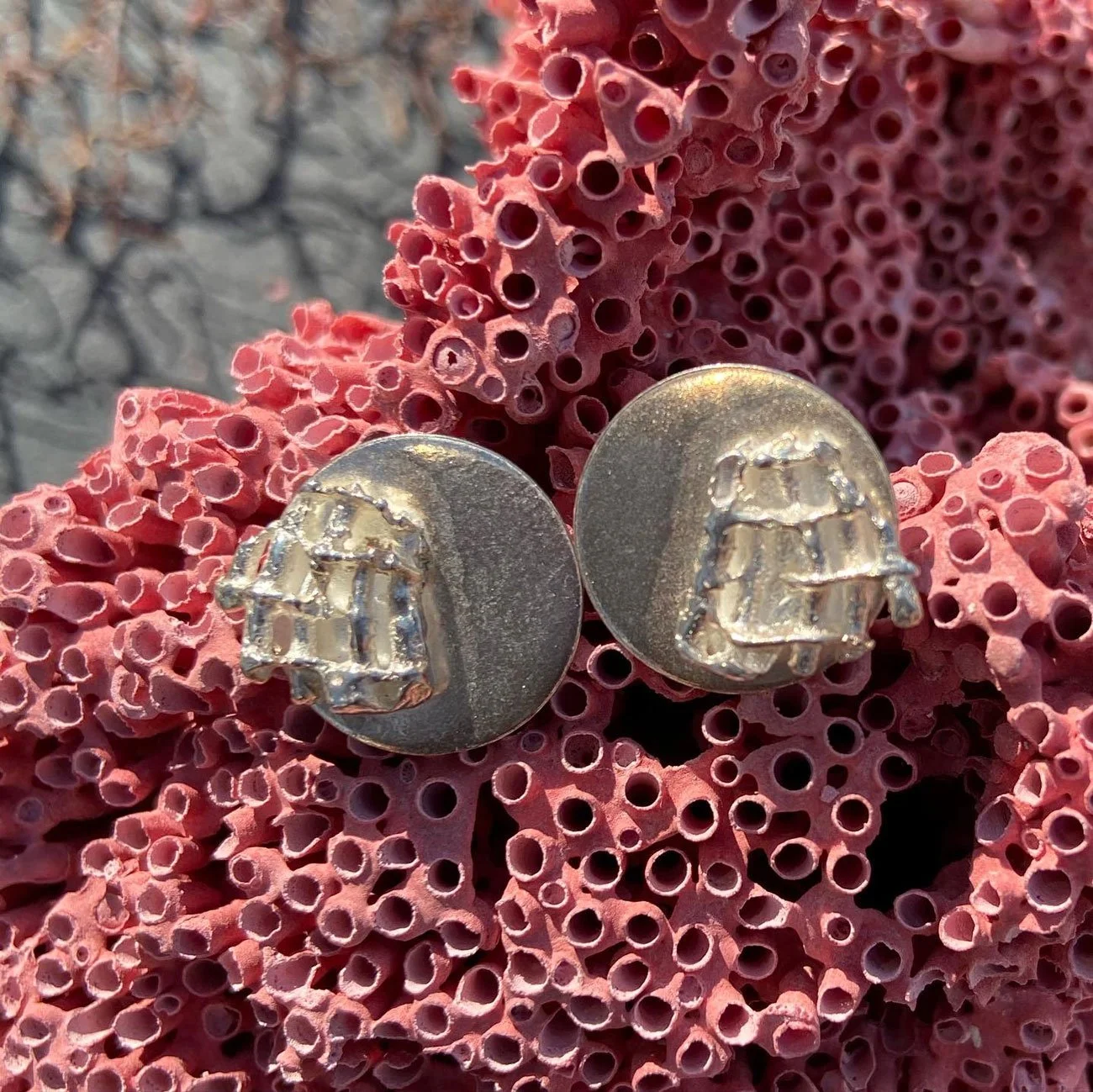 Red coral stud earrings