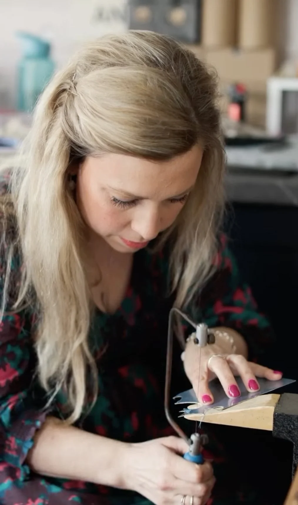 Anna Bagnall making jewellery in her garden studio