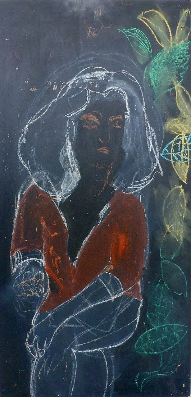 Portrait - Acryl und chalk on wood, 80x35 cm
