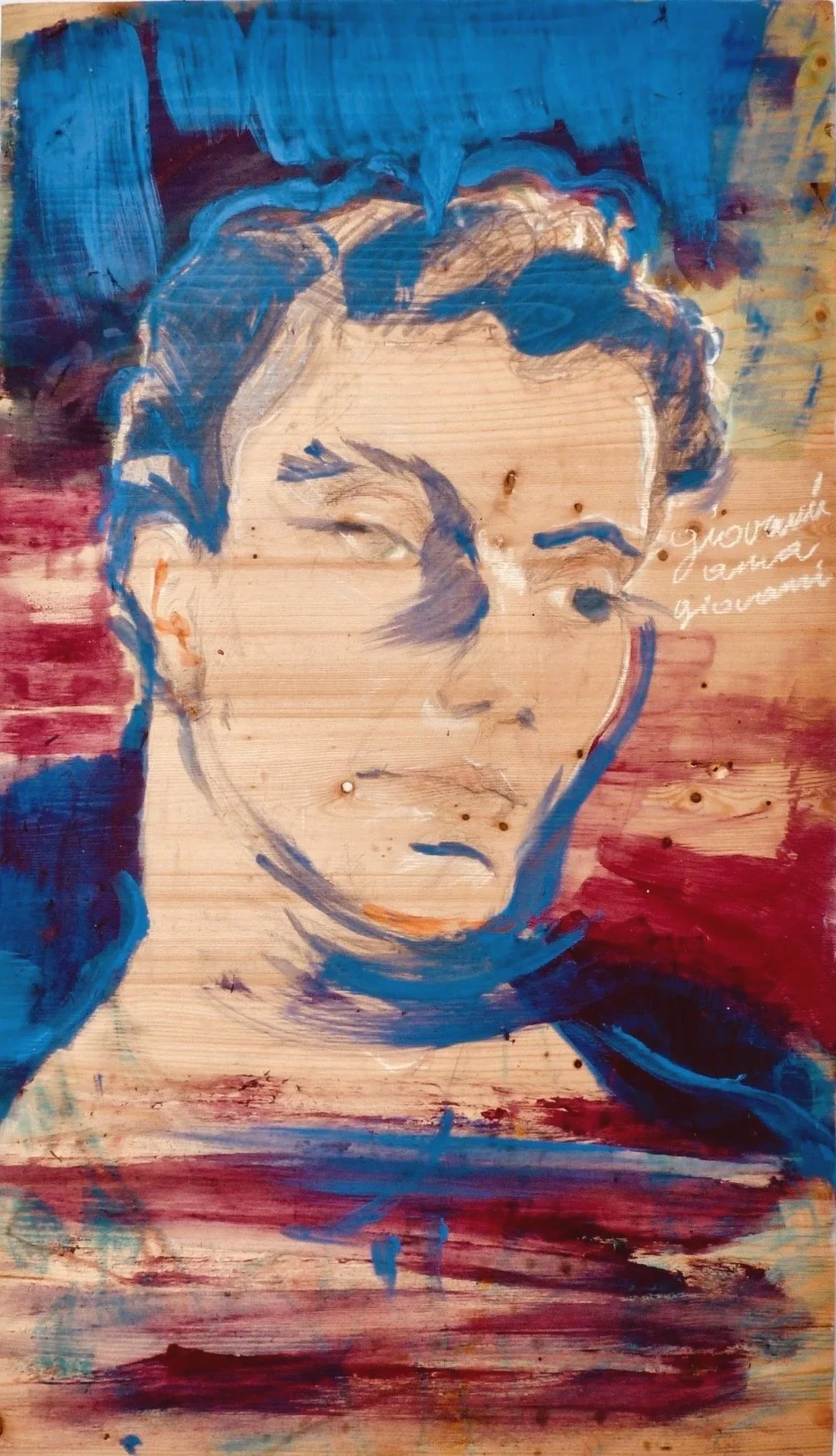 Portrait - Acryl  and chalk on wood, 64 x 37 cm