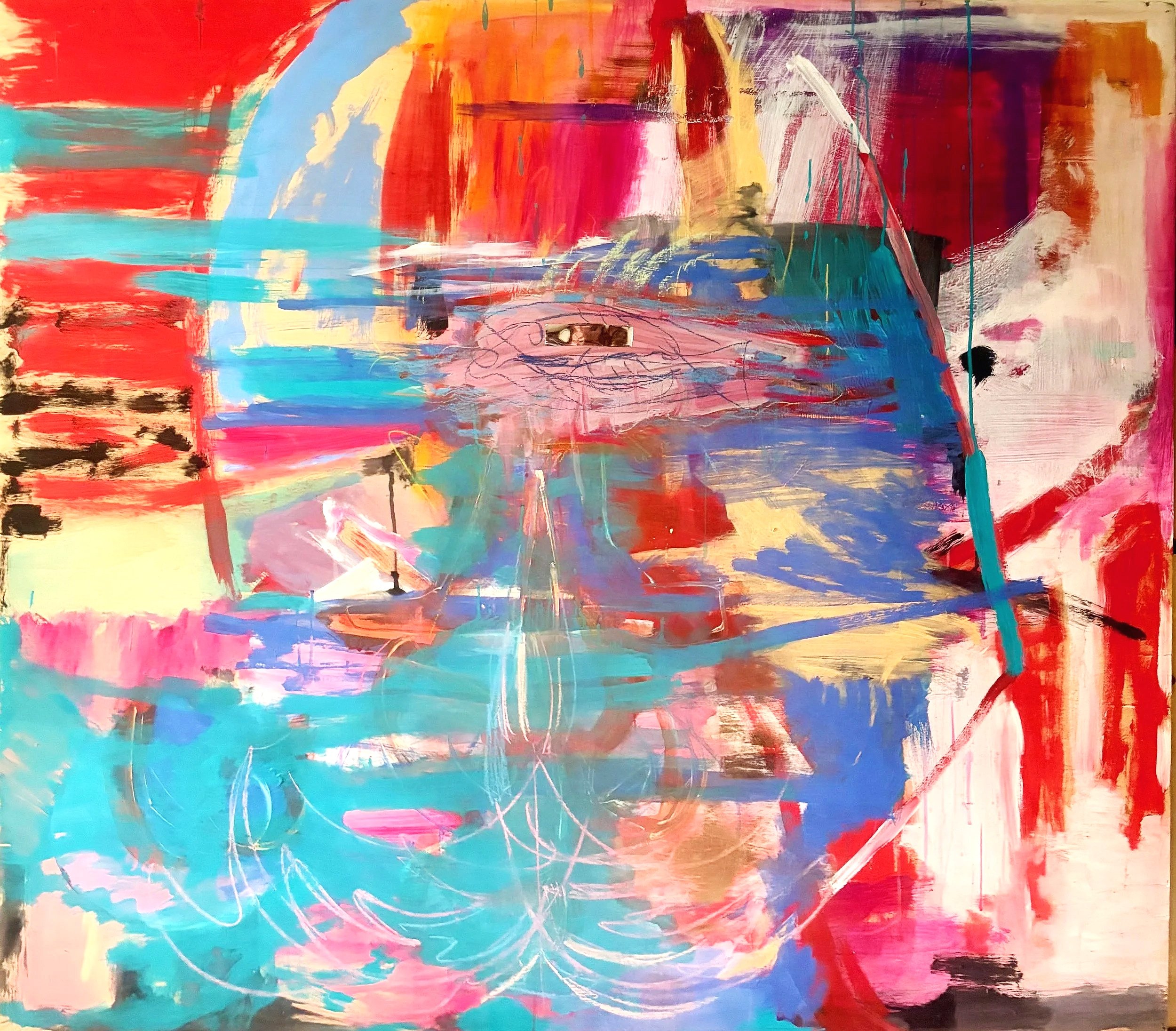 Learn to look forward - Acryl on Wood- 
180 x 200  cm