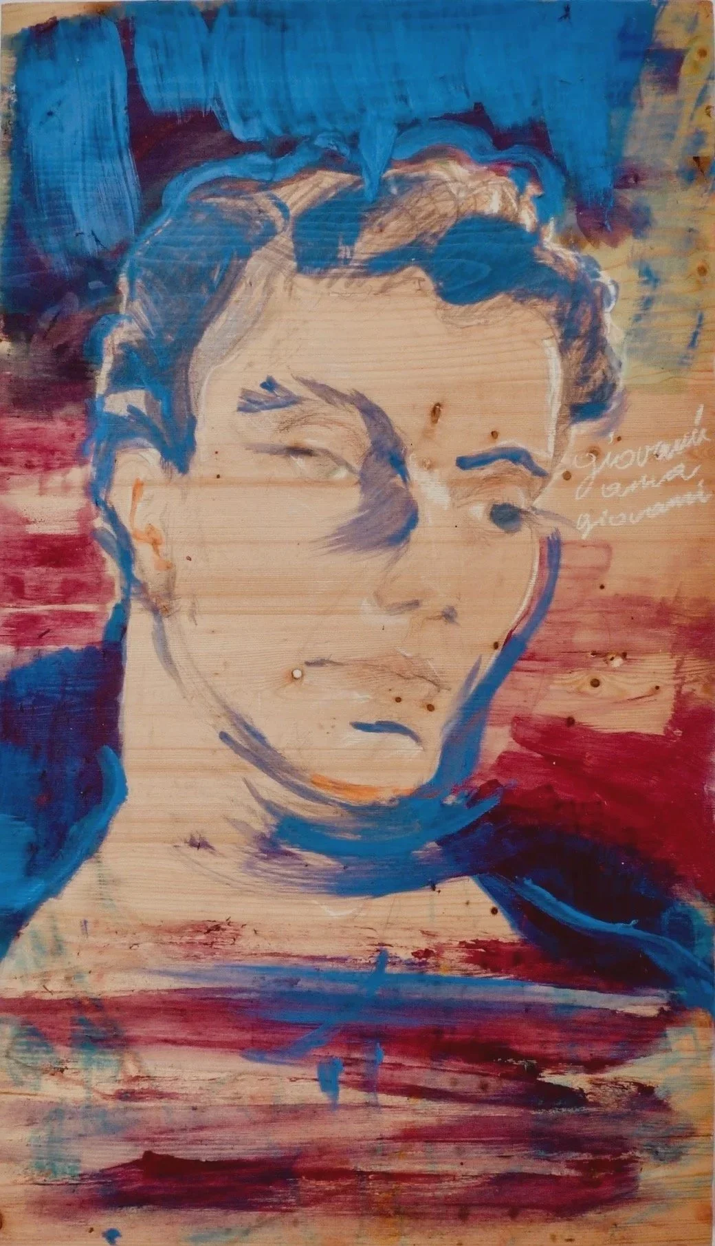 Portrait - Acryl  and chalk on wood, 64 x 37 cm