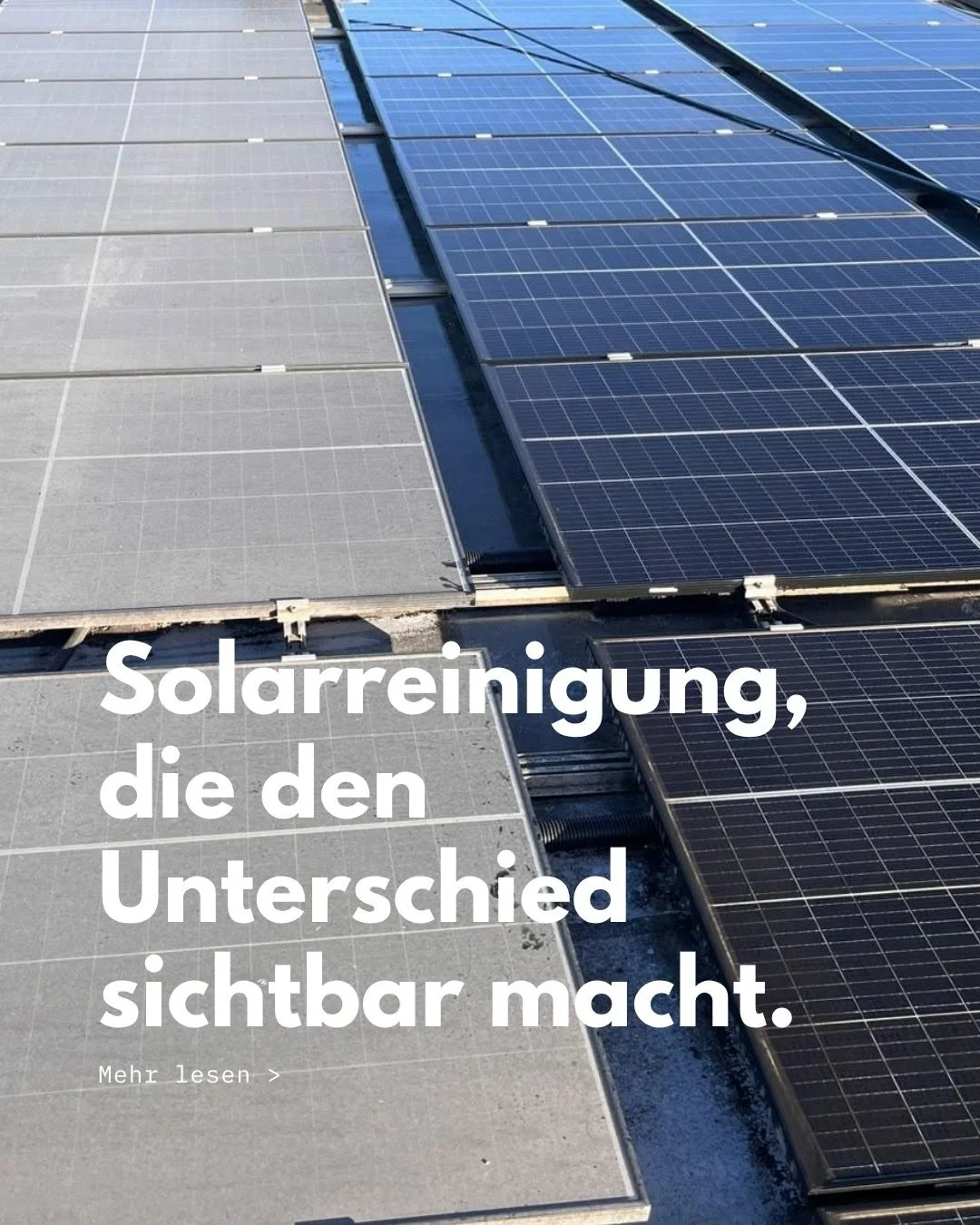 ☀️ Solarreinigung, die den Unterschied sichtbar macht.

Im Laufe der Zeit sammeln sich auf Solaranlagen verschiedene Verschmutzungen wie Staub, Pollen und Umweltr&uuml;ckst&auml;nde an. Diese Ablagerungen lassen sich nicht immer durch Regen allein en