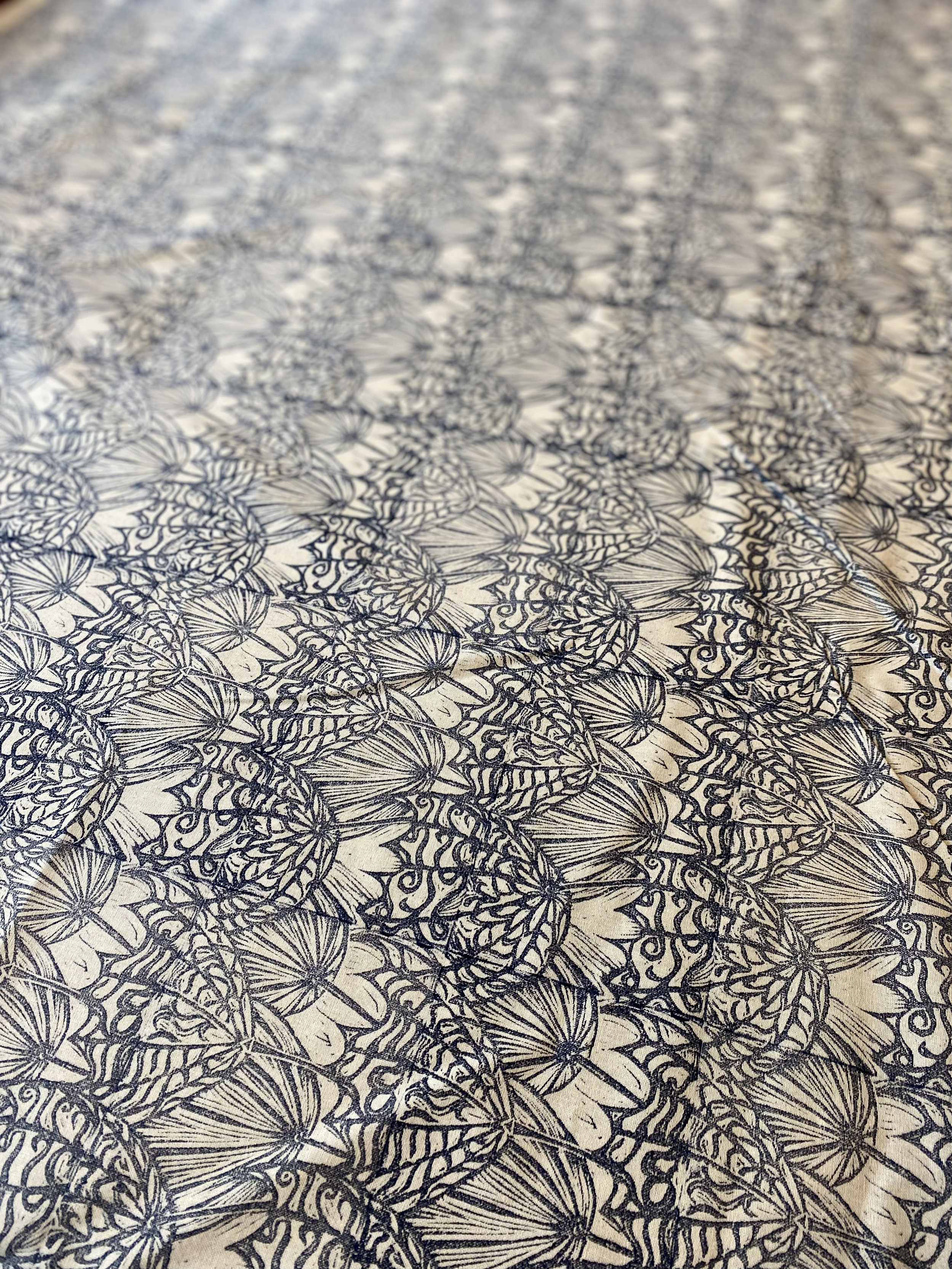Handprinted fabric in "Salsify Seedhead"