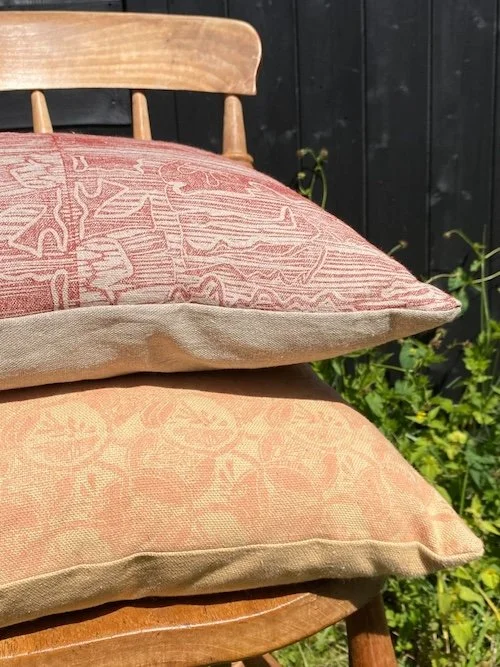 "Bark" and "Cucumber Slice" on linen