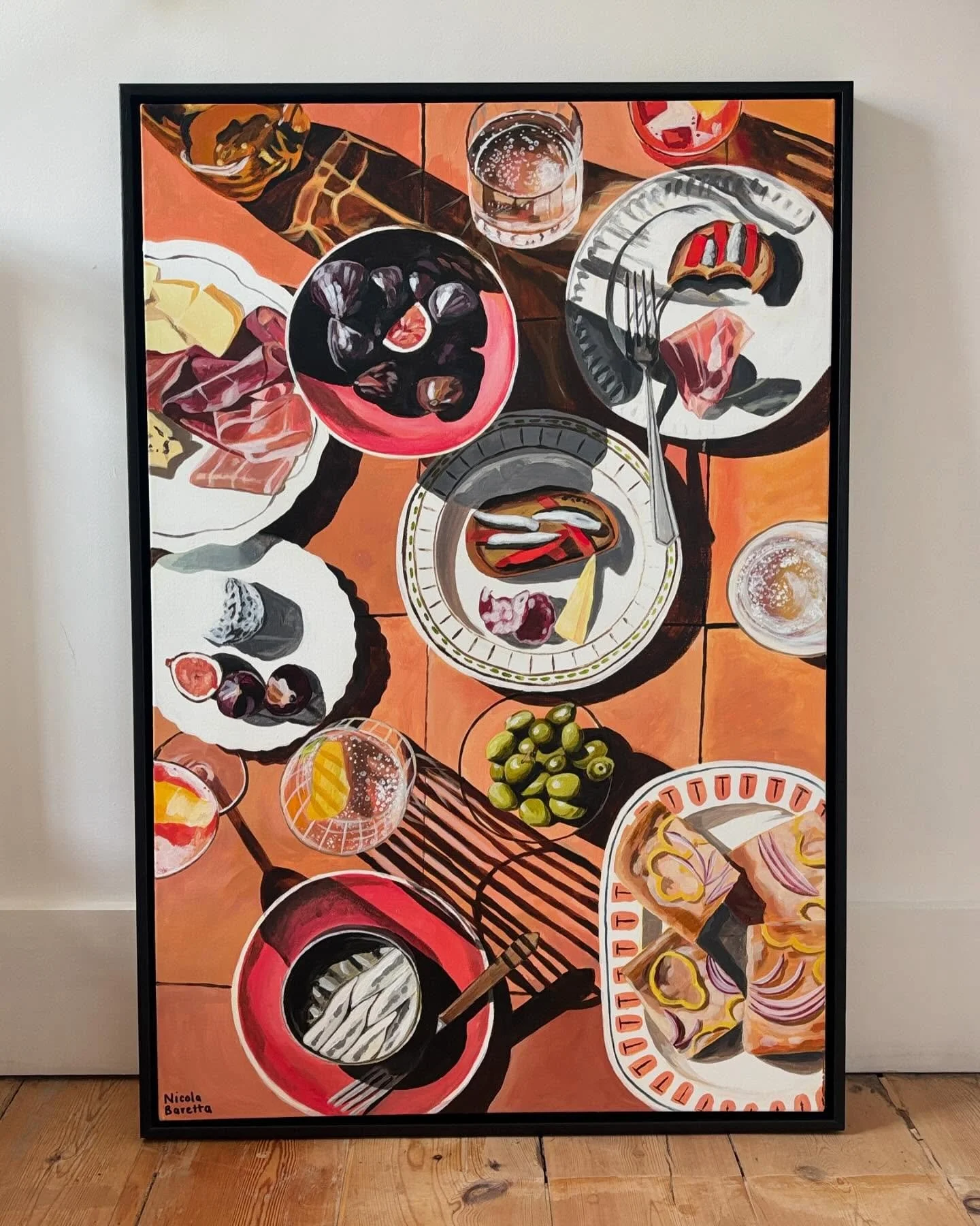 Framed and flirty! Loving this piece even more with a sexy black wooden tray frame around the canvas. Really seals the deal. Still up for grabs if anyone knows someone looking for some original art. X

#tapas #tapastable #tablescapestyling #tablescap