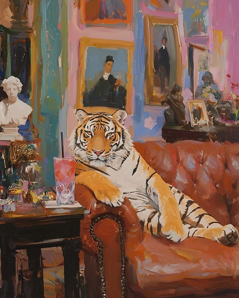 Lazy tigerz #tiger #animals #tigerpainting #cheetah #cocktailbar #ai #midjourney