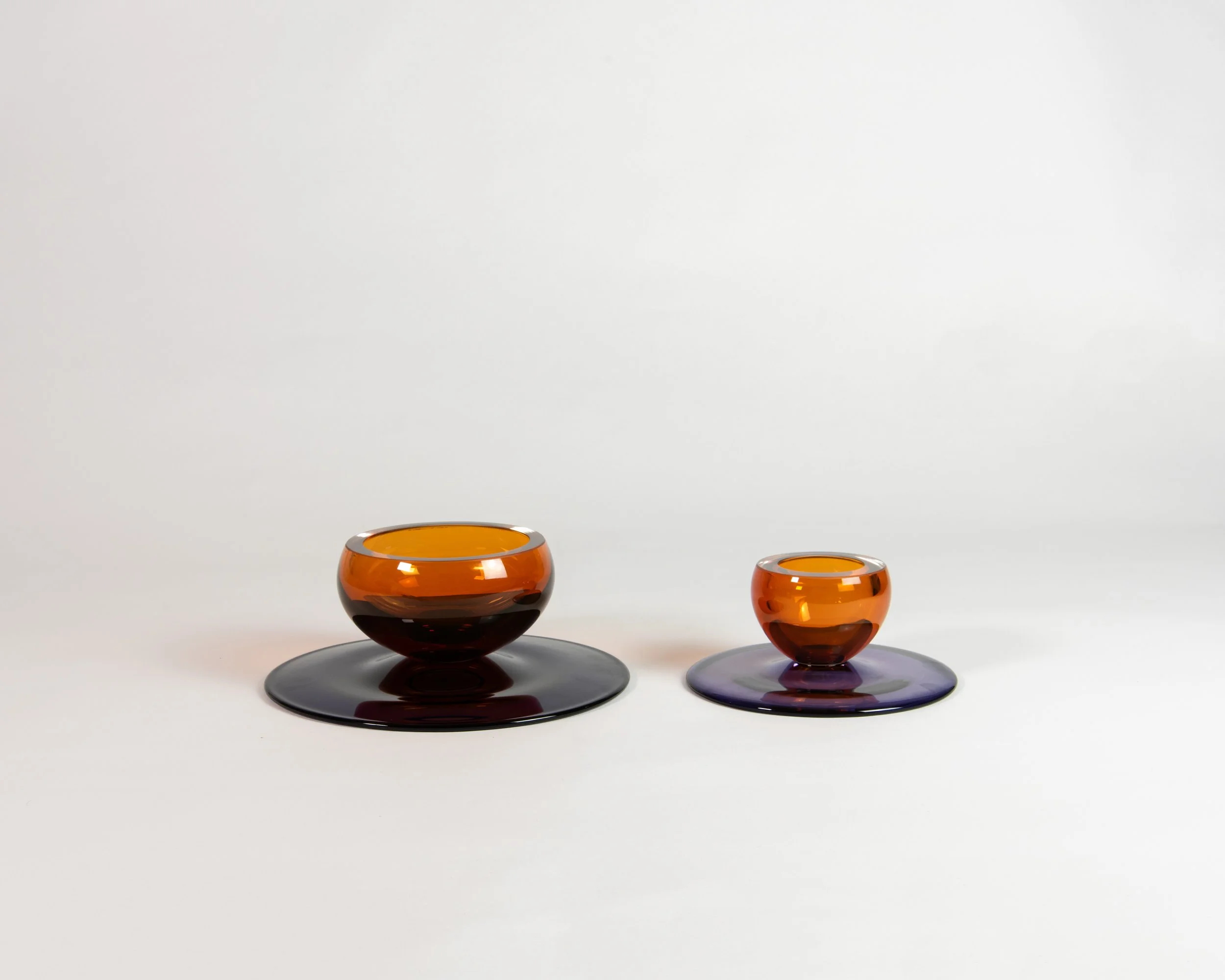 Cake Stand, handmade glass, Sunset colour, regular and mini size together