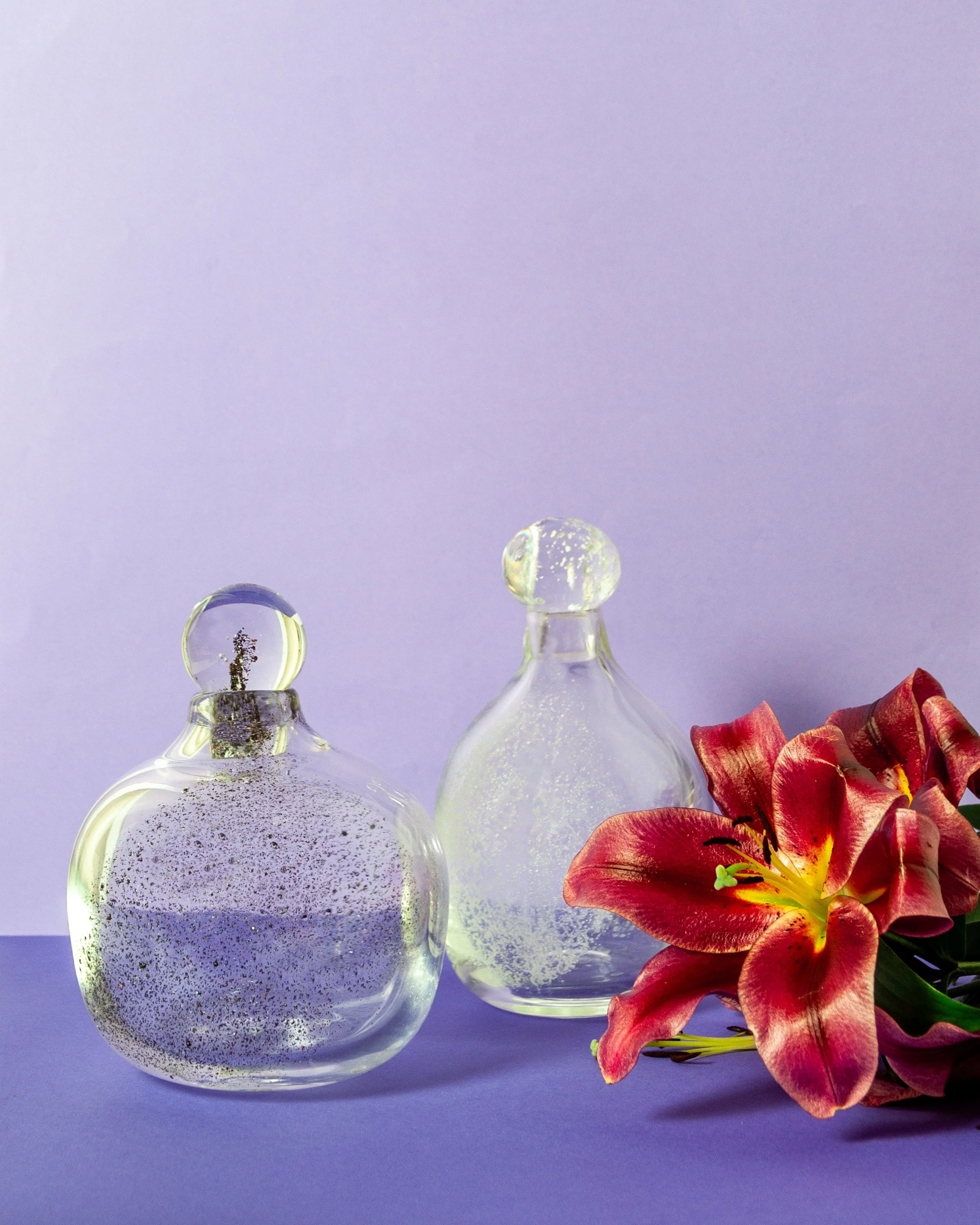 Decanters with sand from Iceland and Mallorca