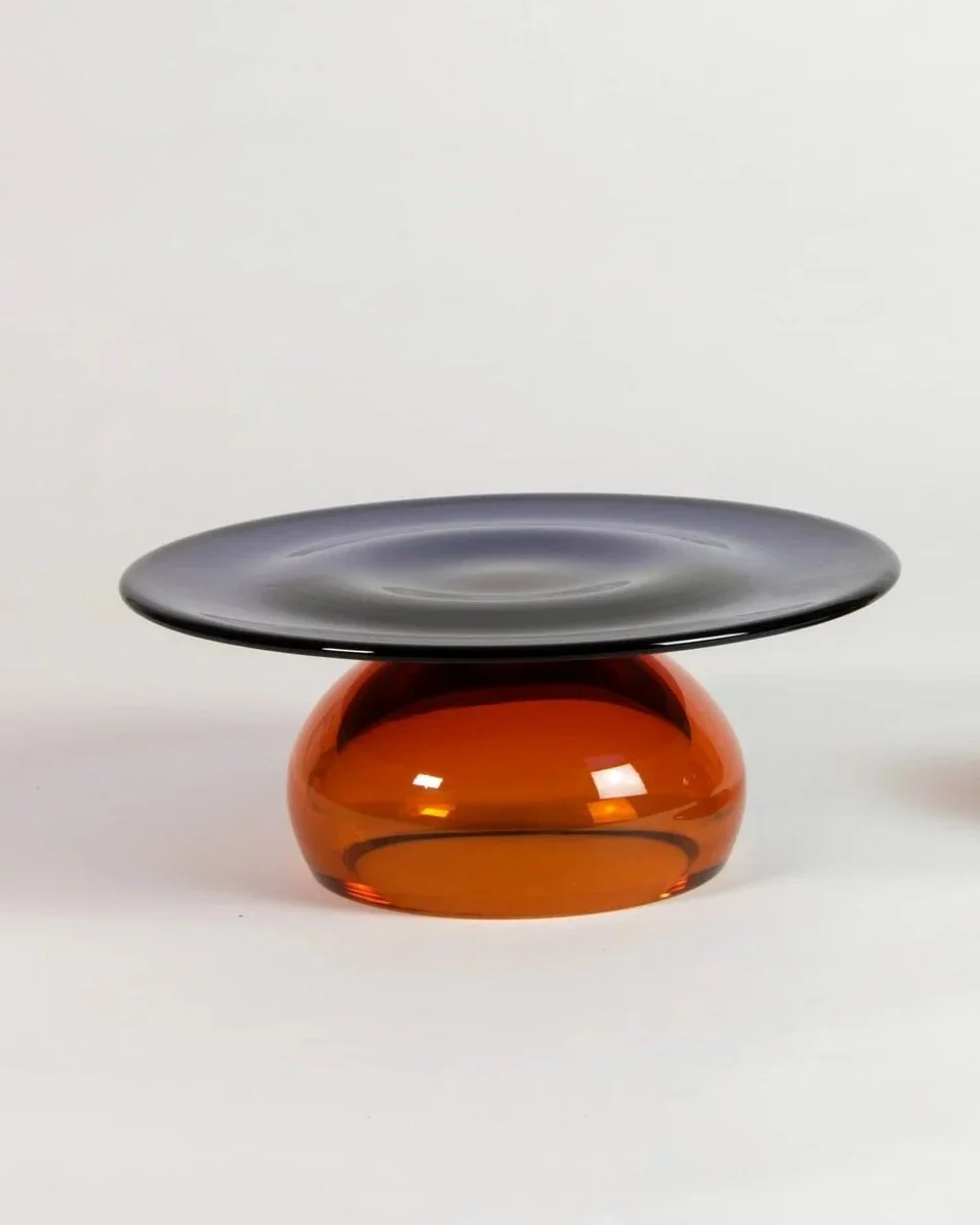 Cake Stand, handmade glass, Sunset colour, regular size