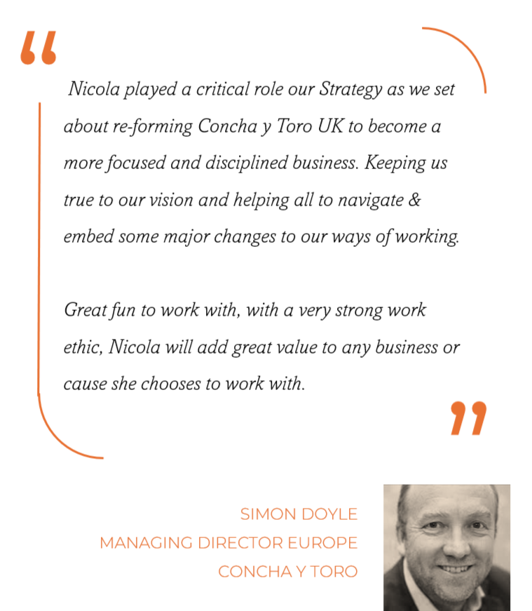 Testimonial from Simon Doyle, Managing Director Europe at Concha y Toro, recommending Nicola Hale