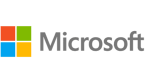 Microsoft logo with four colored squares and the word 'Microsoft' in gray text