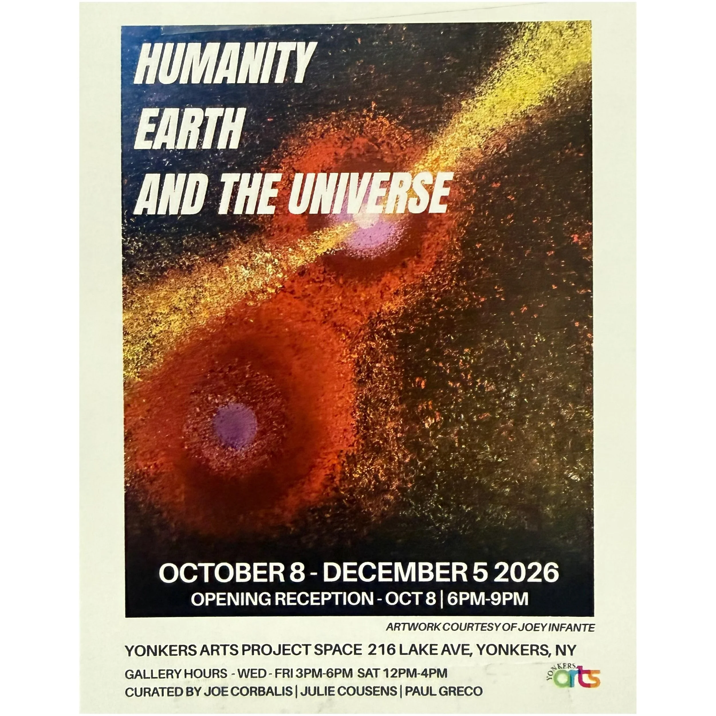 I am very happy to be participating in &lsquo;Humanity, Earth and the Universe&rsquo; at Yonkers Arts Project Space.  @yonkersarts 

One of my large scale cyanotypes will be part of the many wonderful works on display. 

Opening reception Oct 8. 6-9p