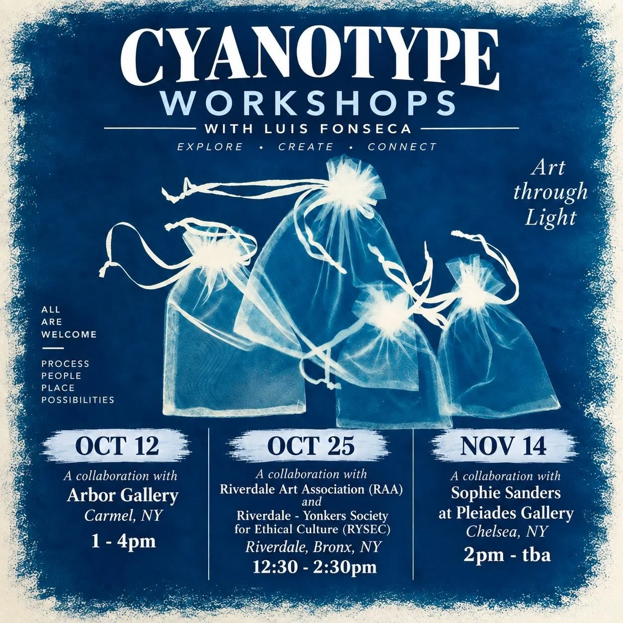 I hope everybody is safe and dry!  The details for the workshops are filling in!  There are different registration processes. 

For Oct 12.  Classes@arborgallery.art  fee $50 on-line.
For Oct 25.  RSVP Luis.art.maker@gmail.com. $35 at the door.
Nov 1