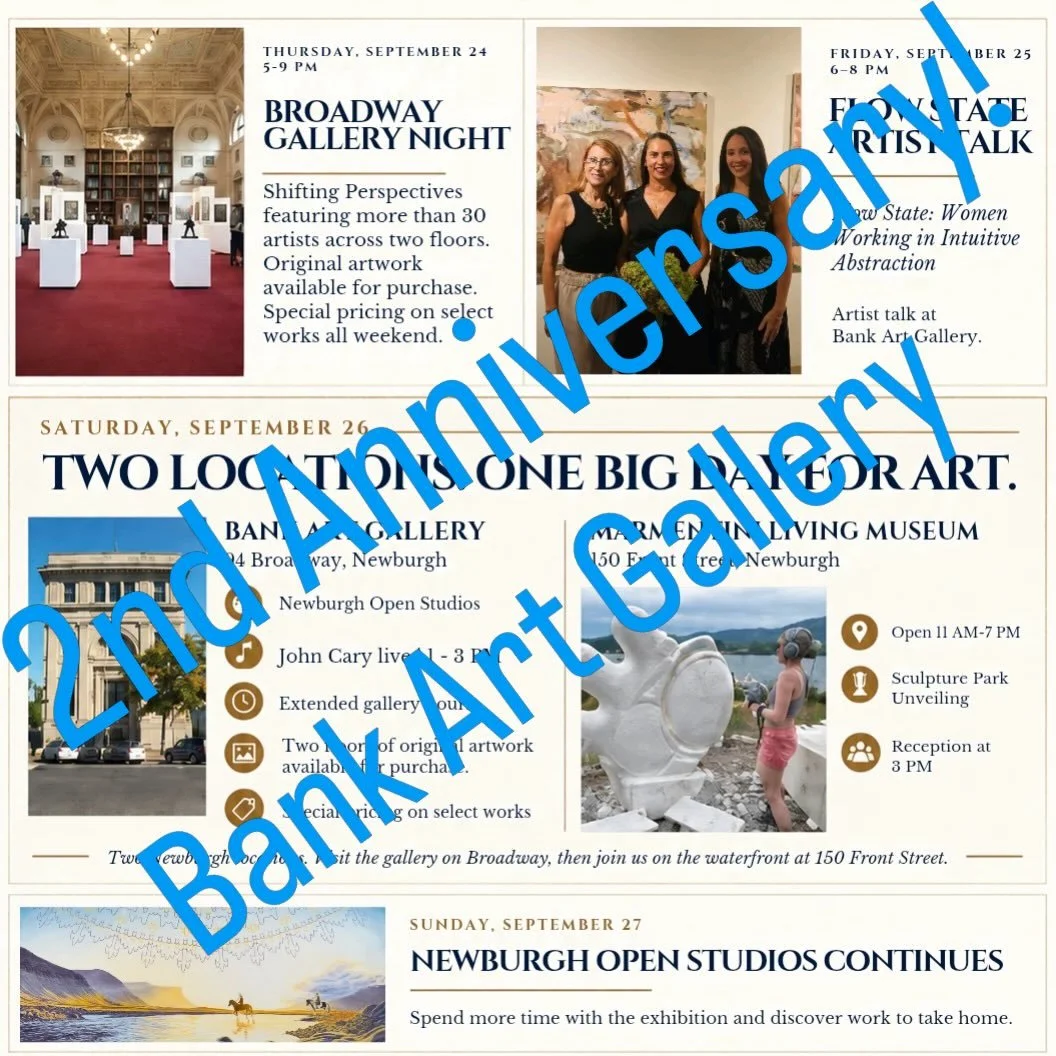 Celebrate the 2nd Anniversary of @bankartgallery this art filled weekend. Sept 24 - 27th.  Newburgh Open Studios.  Inaugural River front Sculpture Garden by @rheamarmentini and so much more art and art oriented activities!

Check venues for details a