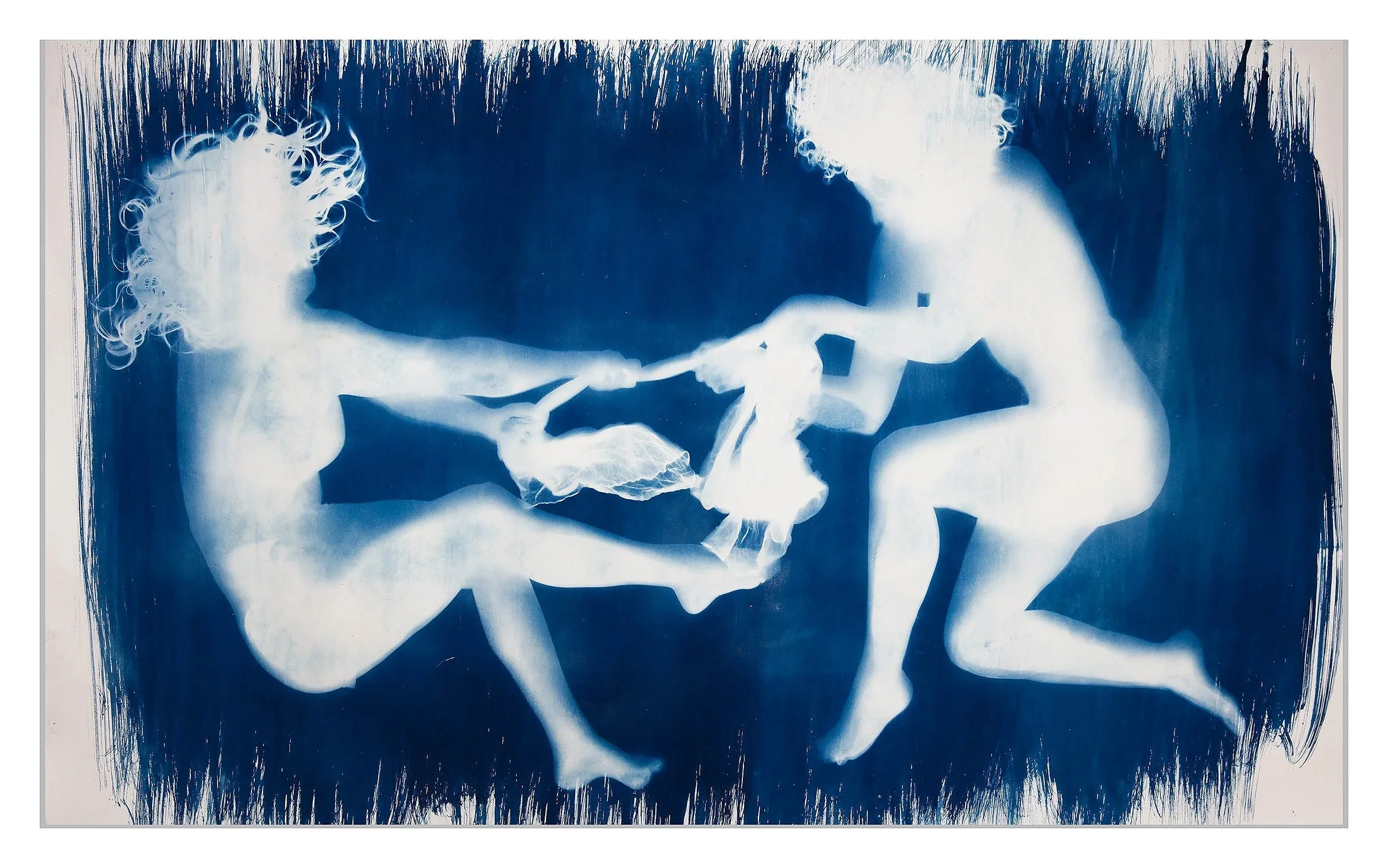  Mine. Ella and Emily.  59"x100". Cyanotype Photogram on Watercolor Paper
