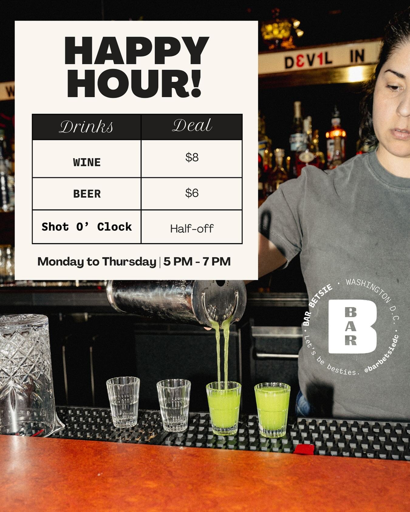 Not to be dramatic but... we have the best Happy Hour! 🤭 

#barbetsie #unionmarketdc #unionmarket #dcbars #cocktailbars #dcdrinks #washingtondc #cocktailgram #happyhour #dchappyhour