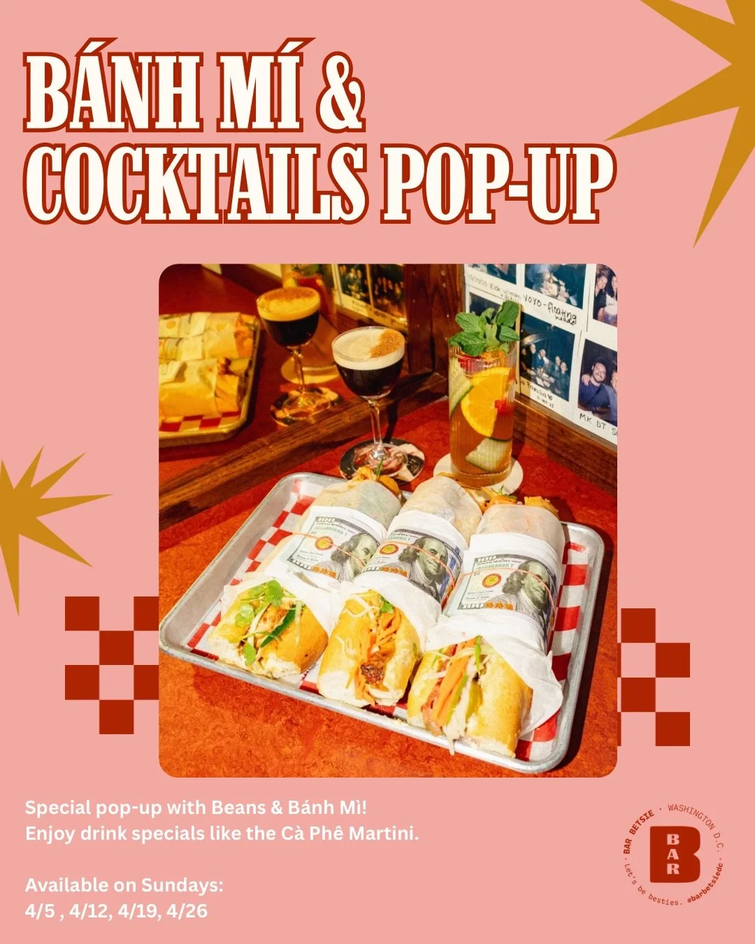 Join us every for a special pop-up with @beansnbanhmi  every Sunday for the month of April! 🙌🇻🇳 Enjoy 3 types of B&aacute;nh M&igrave; and our drink specials like the C&agrave; Ph&ecirc; Martini made with VietFive Cold Brew! 🍸

Available every Su