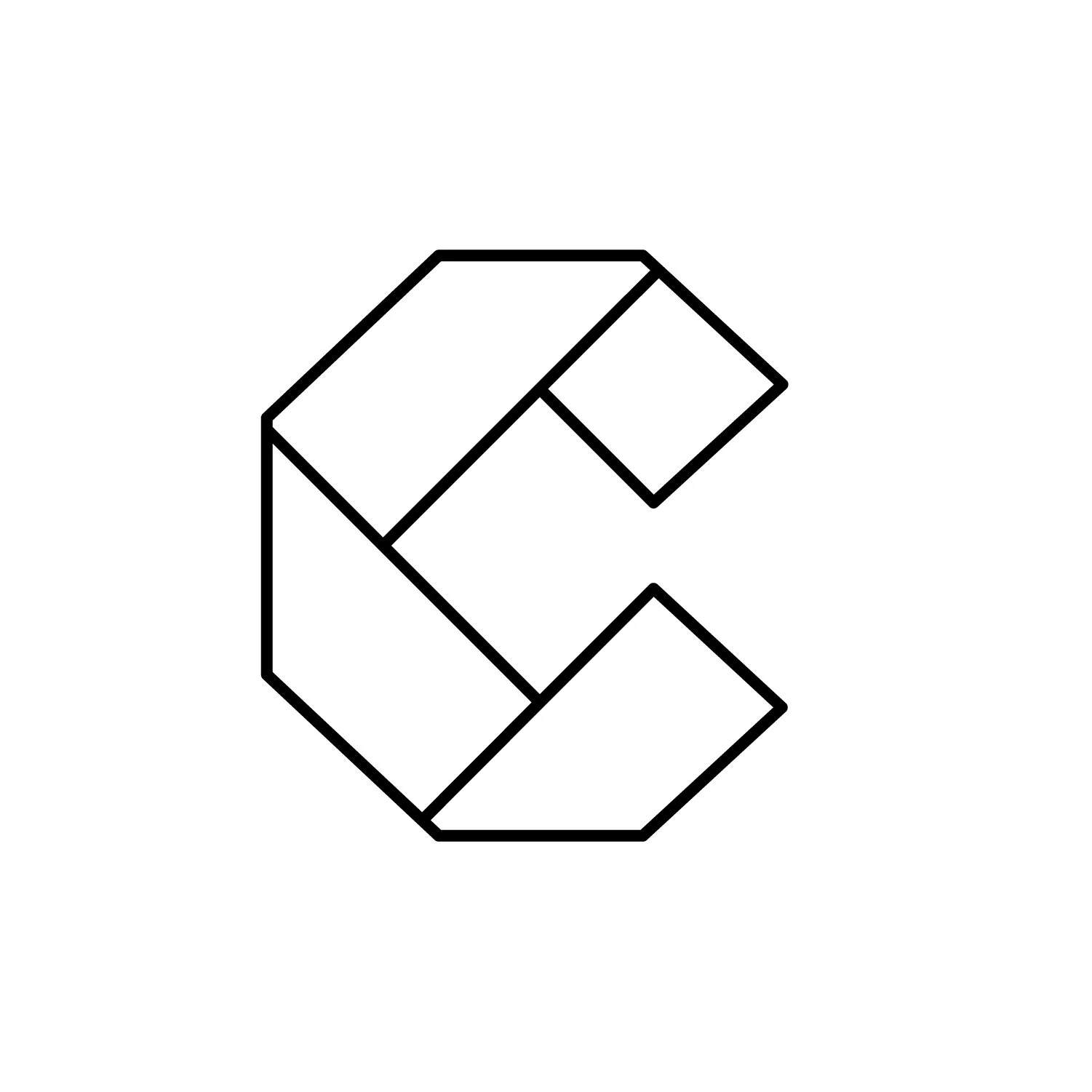 Black and white line drawing of a geometric cube with smaller shapes inside.