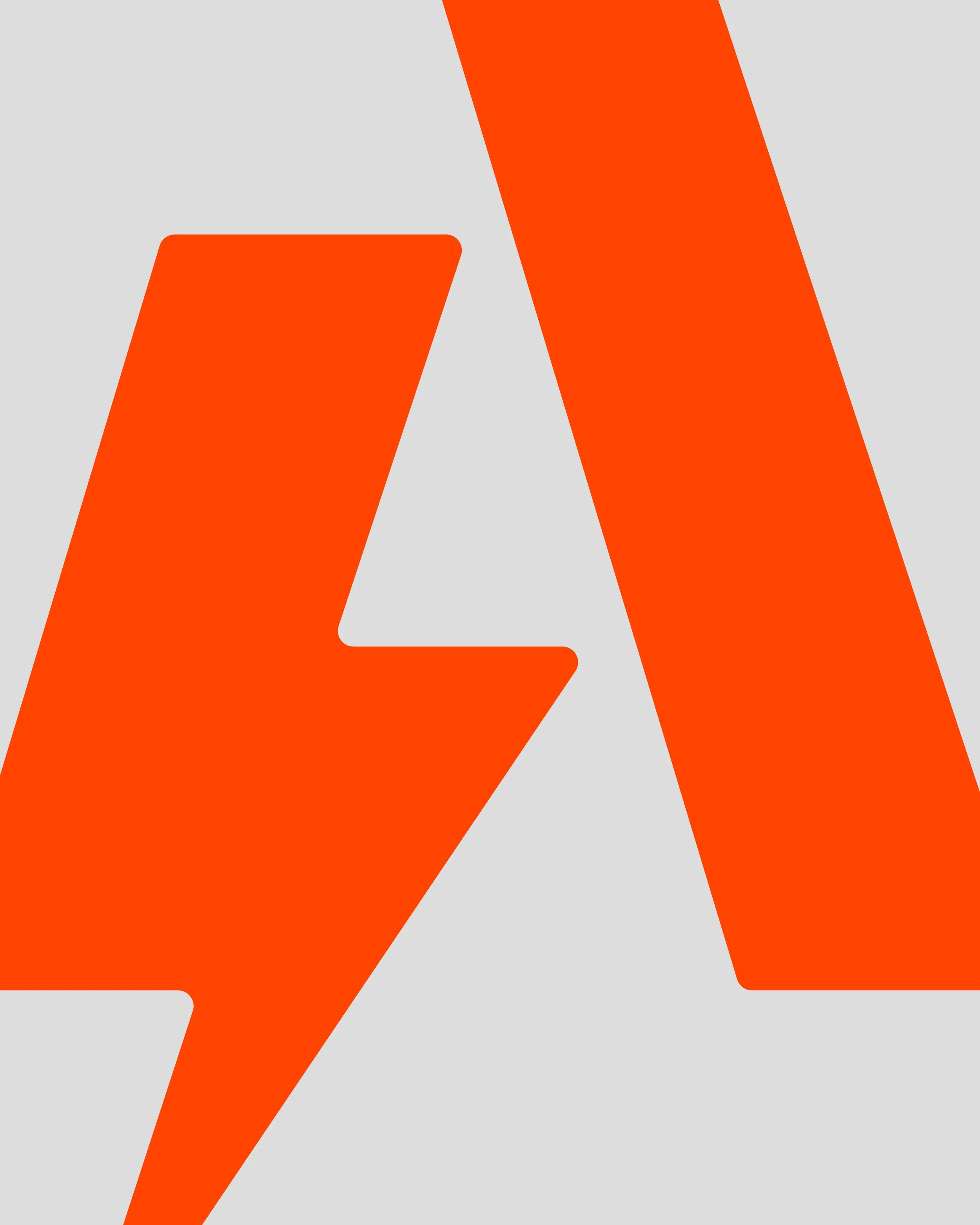 Abstract design with large orange and white shapes on a light gray background.
