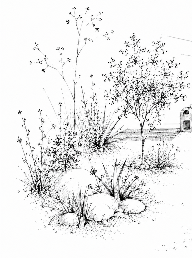Visualisierung einer naturnahen Gartengestaltung mit standortgerechter Bepflanzung