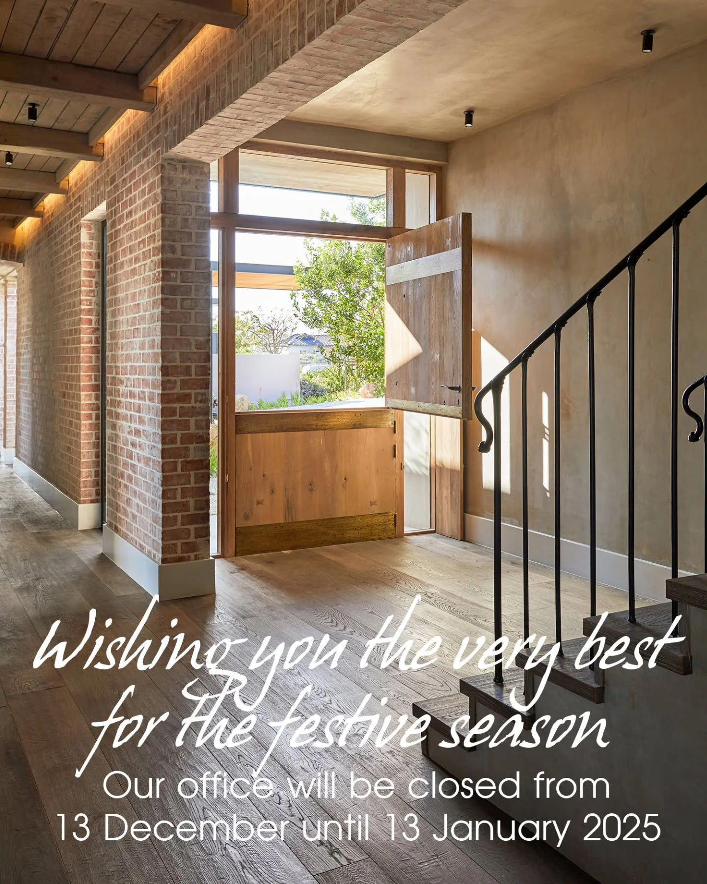 We wish you the very best for the festive season.

Please note that our office will be closed from 13 December 2024 until 13 January 2025. We hope you take this time to rest and recharge, as we will.

Thank you for your continued support throughout t