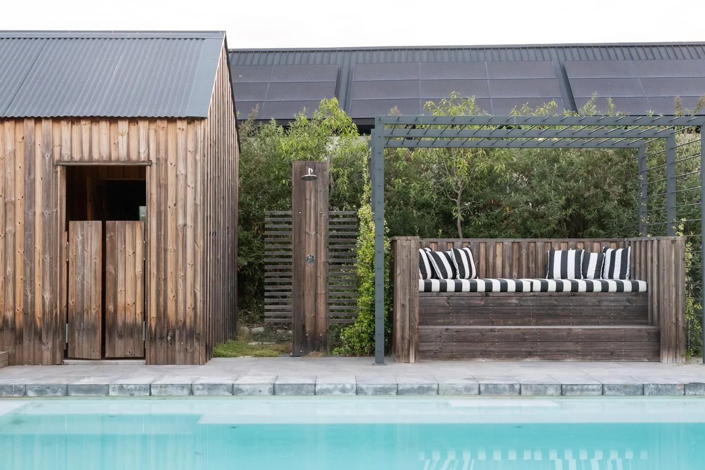 Stellenbosch is known for its blistering Mediterranean summers, and this shaded pool house offers the perfect weekend escape&mdash;cool, calm, and made for lingering afternoons.