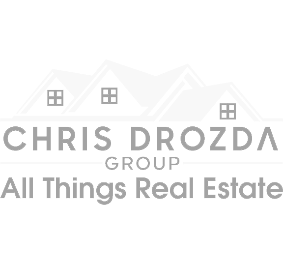 Logo for Chris Drozda Group with house rooftops and the tagline 'All Things Real Estate'.