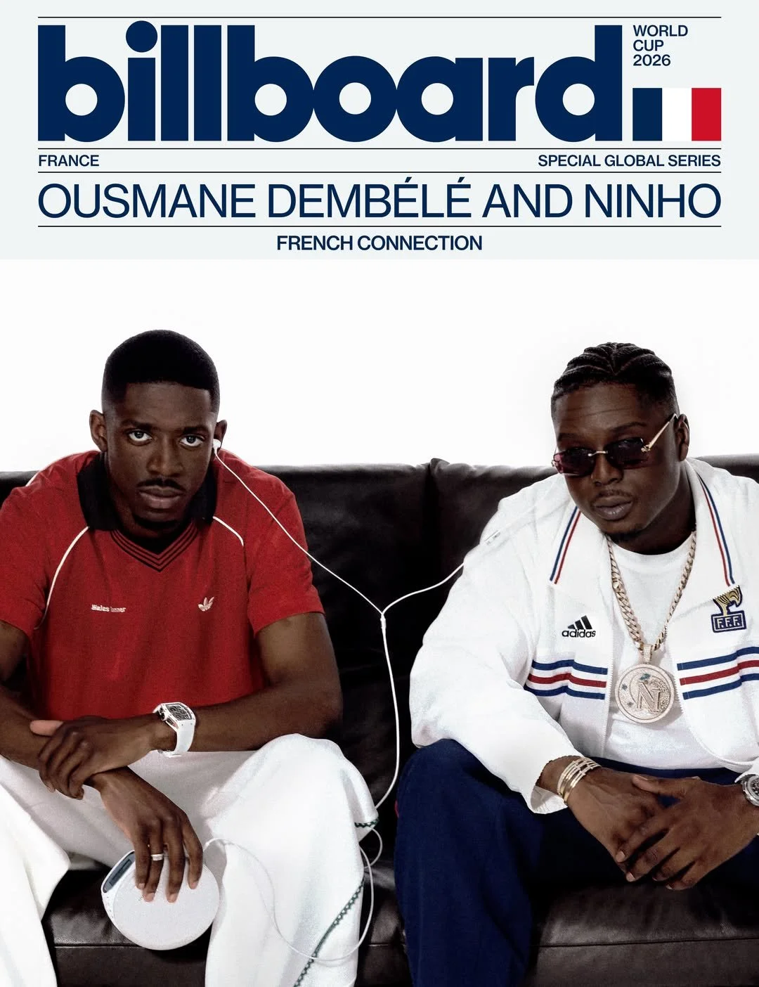 Billboard x Adidas x Ninho x Dembélé — Photo: Michelle Helena Janssen — Baci Management team: Hair & Makeup Inès Zérouali, Manicurist Lilly Lizé, Hair & Makeup assistant Charleene Evrat 