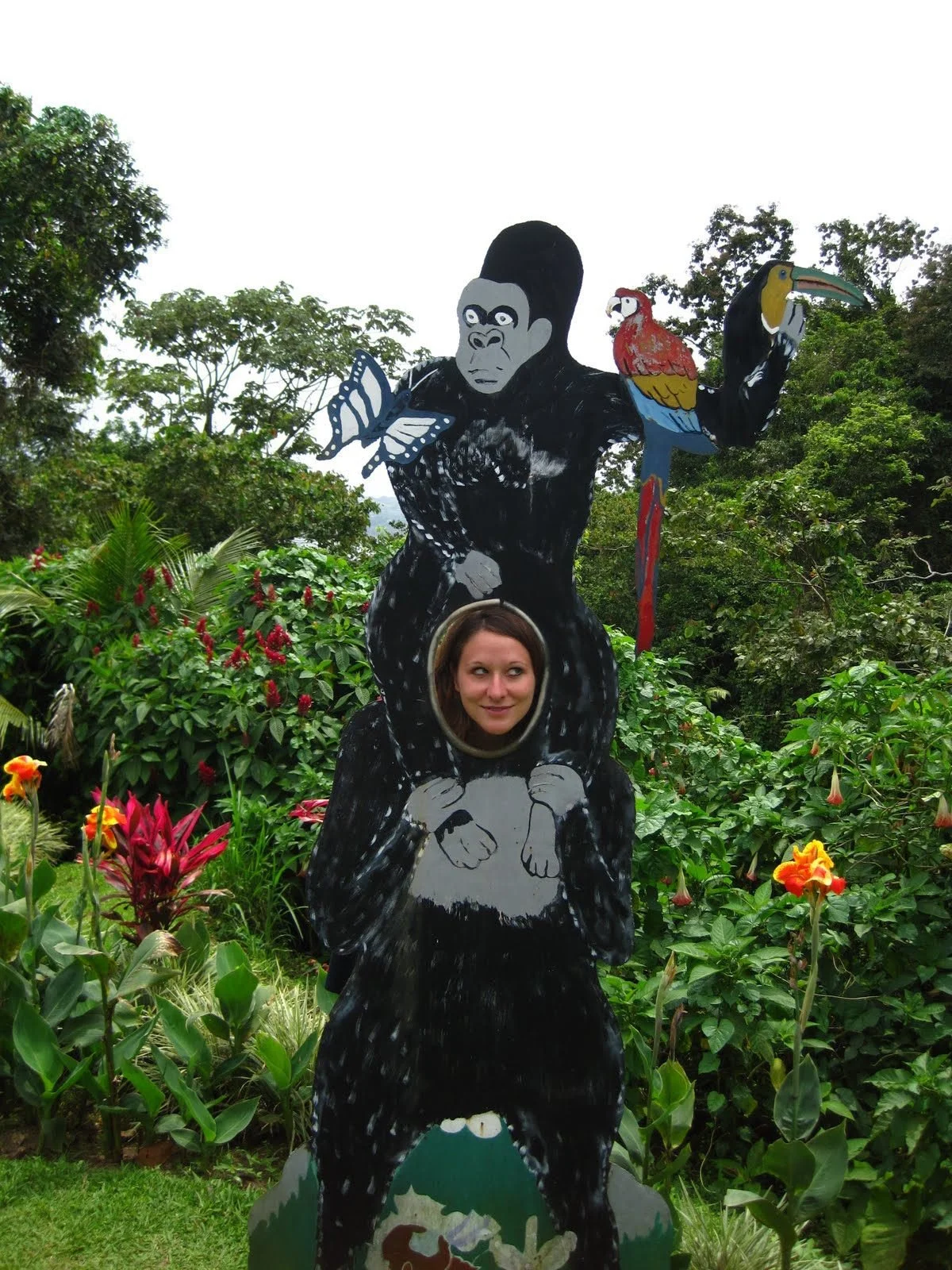 Playful promotional image showing Laura posing as the head through a gorilla mother with a baby gorilla prop on her shoulders, capturing the cheeky, creative spirit behind Fine City Events and its love for imagination and fun community experiences.