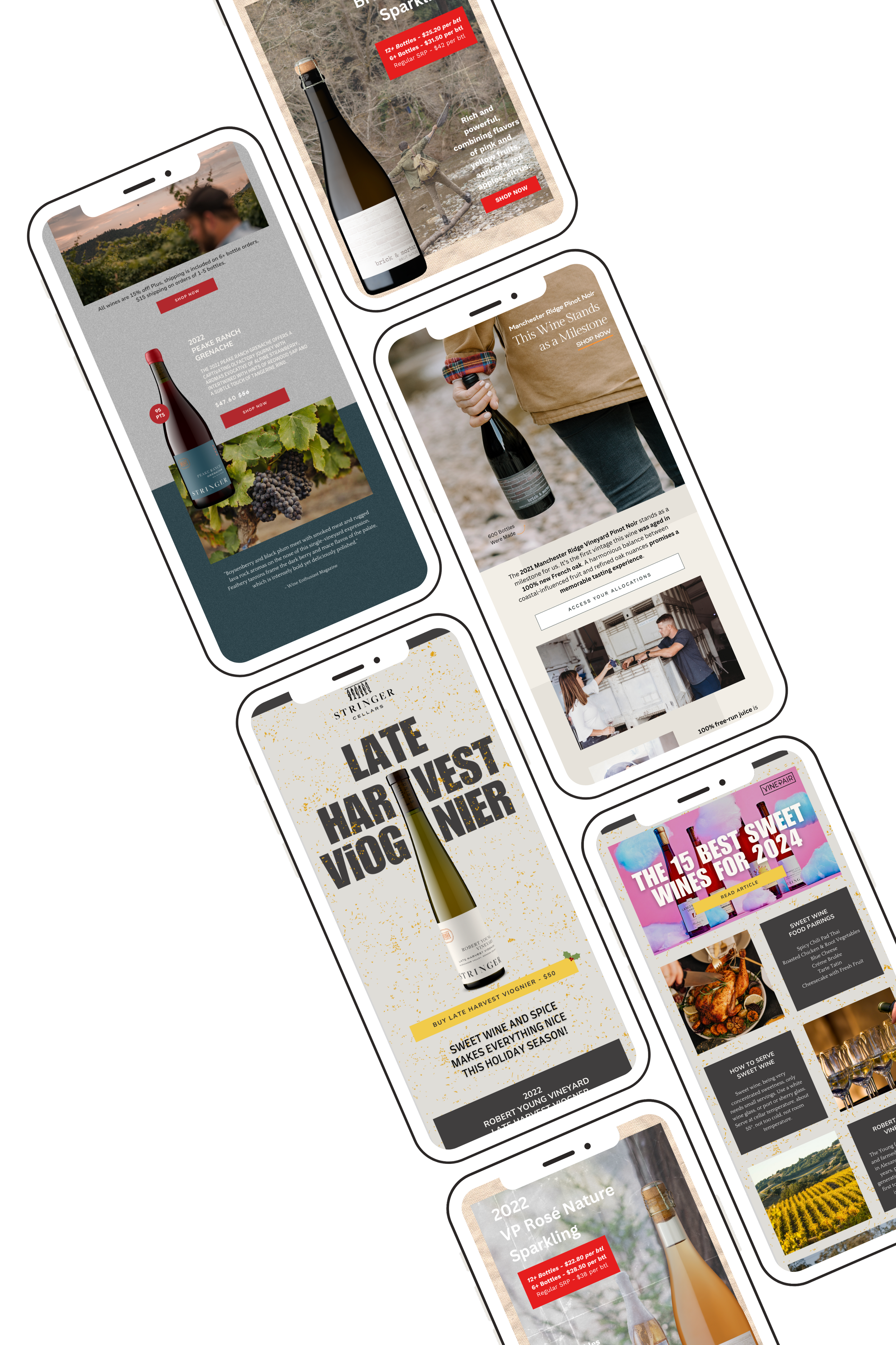 VinSend email and sms marketing for wineries client, mobile friendly, email examples